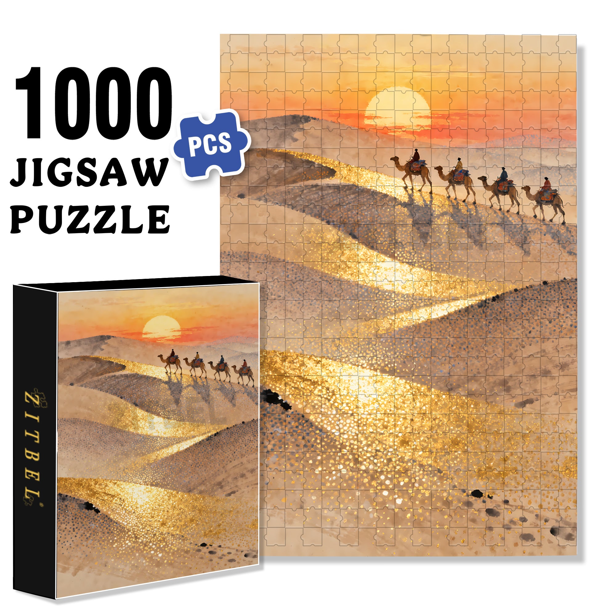Desert Sunset 500pcs/1000pcs Jigsaw Puzzle, Scratch-Resistant, Interactive Family Game & Brain-Boosting DIY Decor, Perfect for Halloween, Christmas & New Year Gifts, Family Puzzle Game