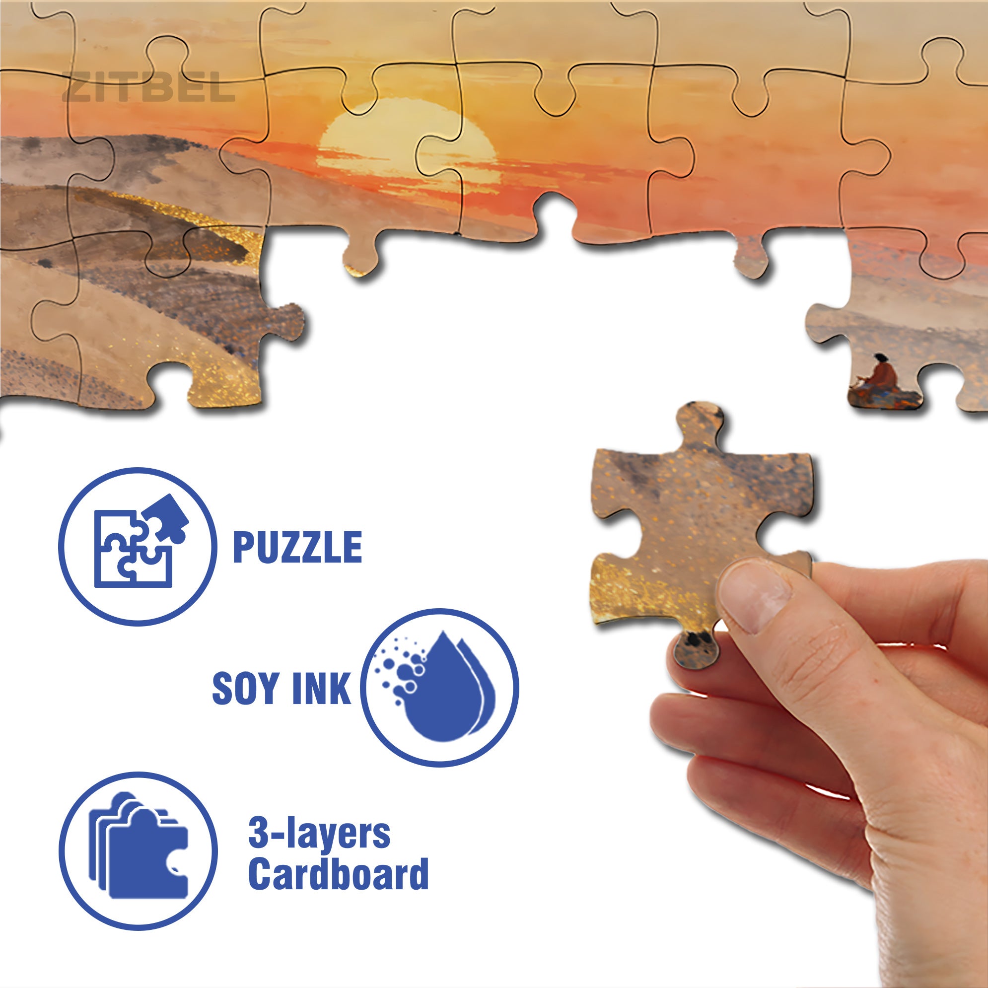 Desert Sunset 500pcs/1000pcs Jigsaw Puzzle, Scratch-Resistant, Interactive Family Game & Brain-Boosting DIY Decor, Perfect for Halloween, Christmas & New Year Gifts, Family Puzzle Game