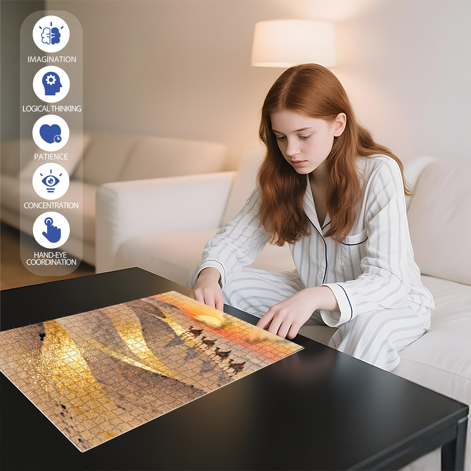 Desert Sunset 500pcs/1000pcs Jigsaw Puzzle, Scratch-Resistant, Interactive Family Game & Brain-Boosting DIY Decor, Perfect for Halloween, Christmas & New Year Gifts, Family Puzzle Game