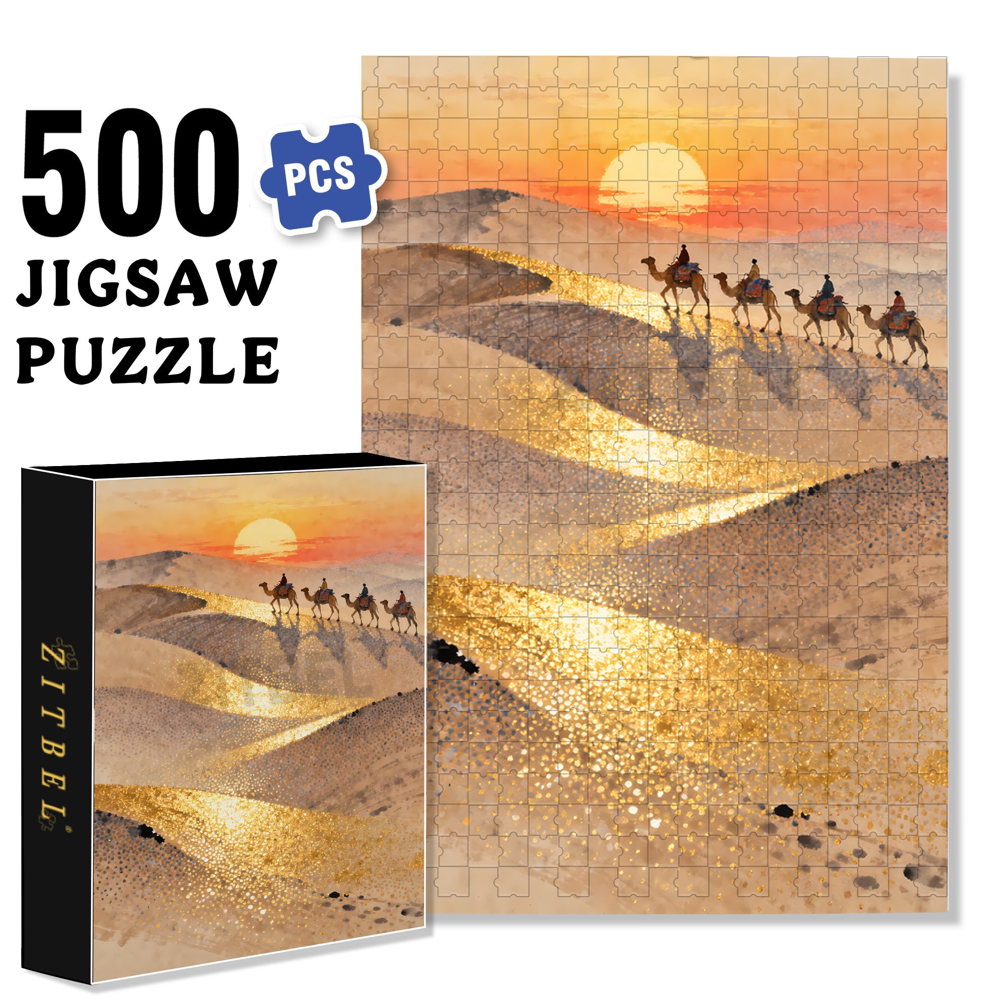 Desert Sunset 500pcs/1000pcs Jigsaw Puzzle, Scratch-Resistant, Interactive Family Game & Brain-Boosting DIY Decor, Perfect for Halloween, Christmas & New Year Gifts, Family Puzzle Game