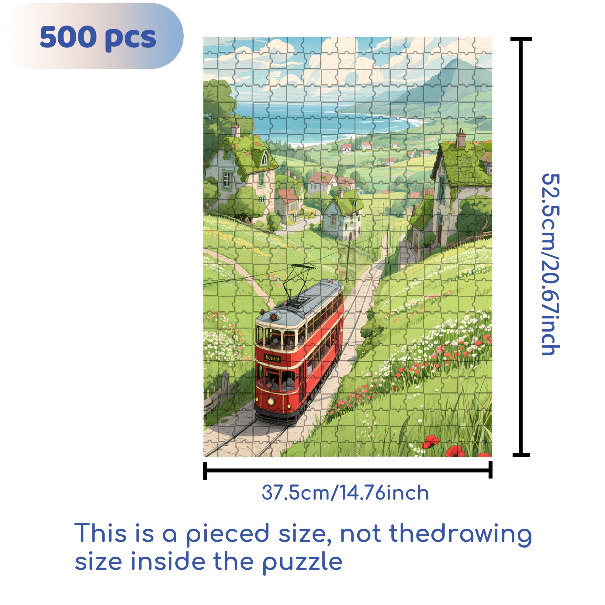 Double-decker Tram 500pcs/1000pcs Jigsaw Puzzle, Scratch-Resistant, Interactive Family Game & Brain-Boosting DIY Decor, Perfect for Halloween, Christmas & New Year Gifts, Family Puzzle Game