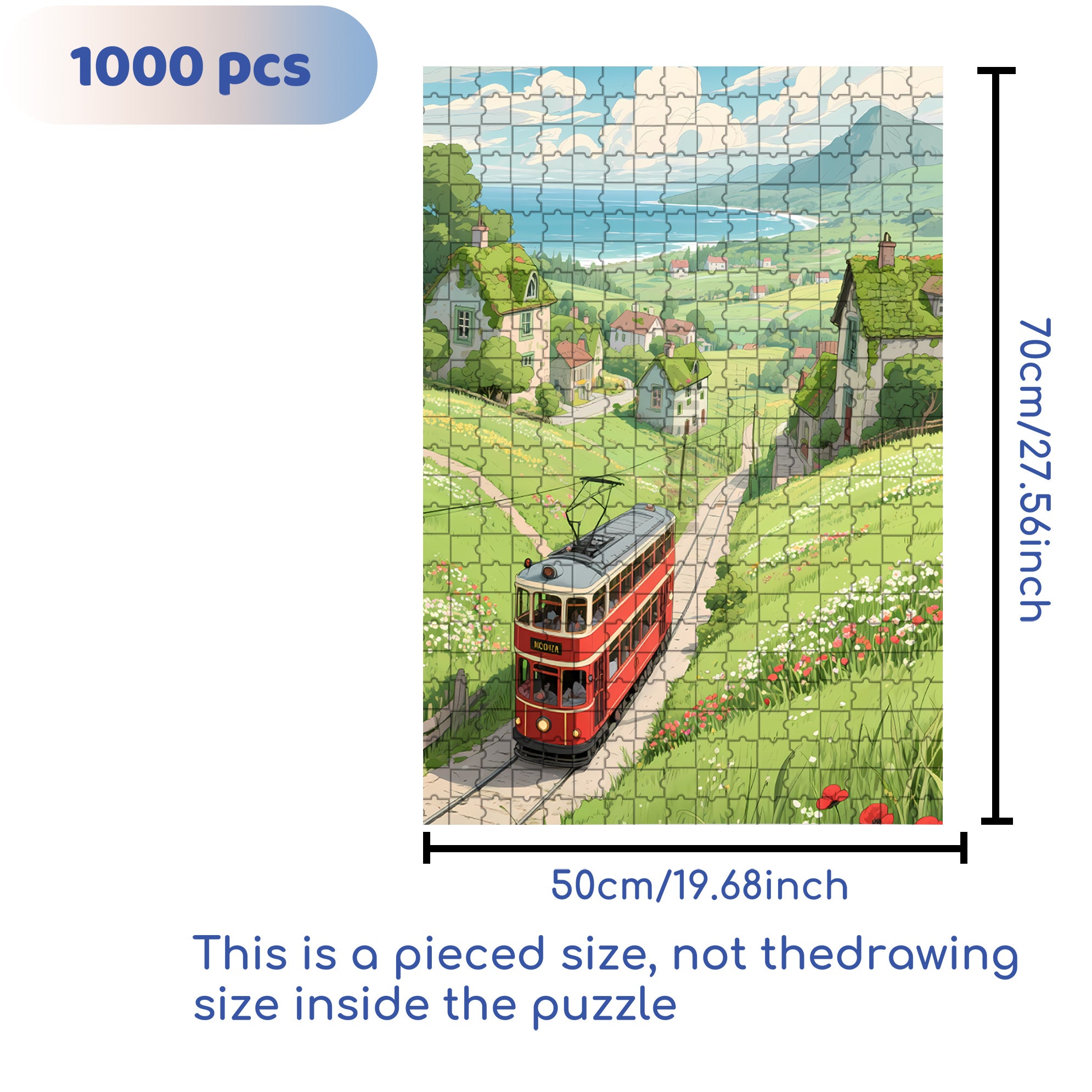 Double-decker Tram 500pcs/1000pcs Jigsaw Puzzle, Scratch-Resistant, Interactive Family Game & Brain-Boosting DIY Decor, Perfect for Halloween, Christmas & New Year Gifts, Family Puzzle Game