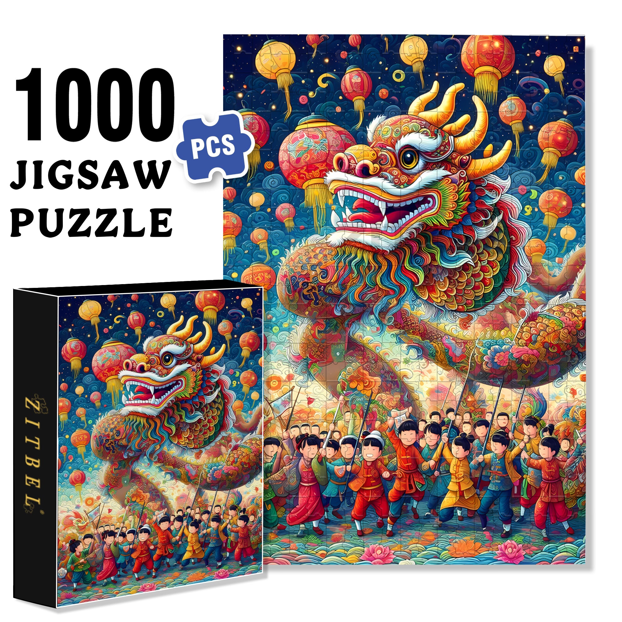Dragon Dance 500pcs/1000pcs Jigsaw Puzzle, Scratch-Resistant, Interactive Family Game & Brain-Boosting DIY Decor, Perfect for Halloween, Christmas & New Year Gifts, Family Puzzle Game