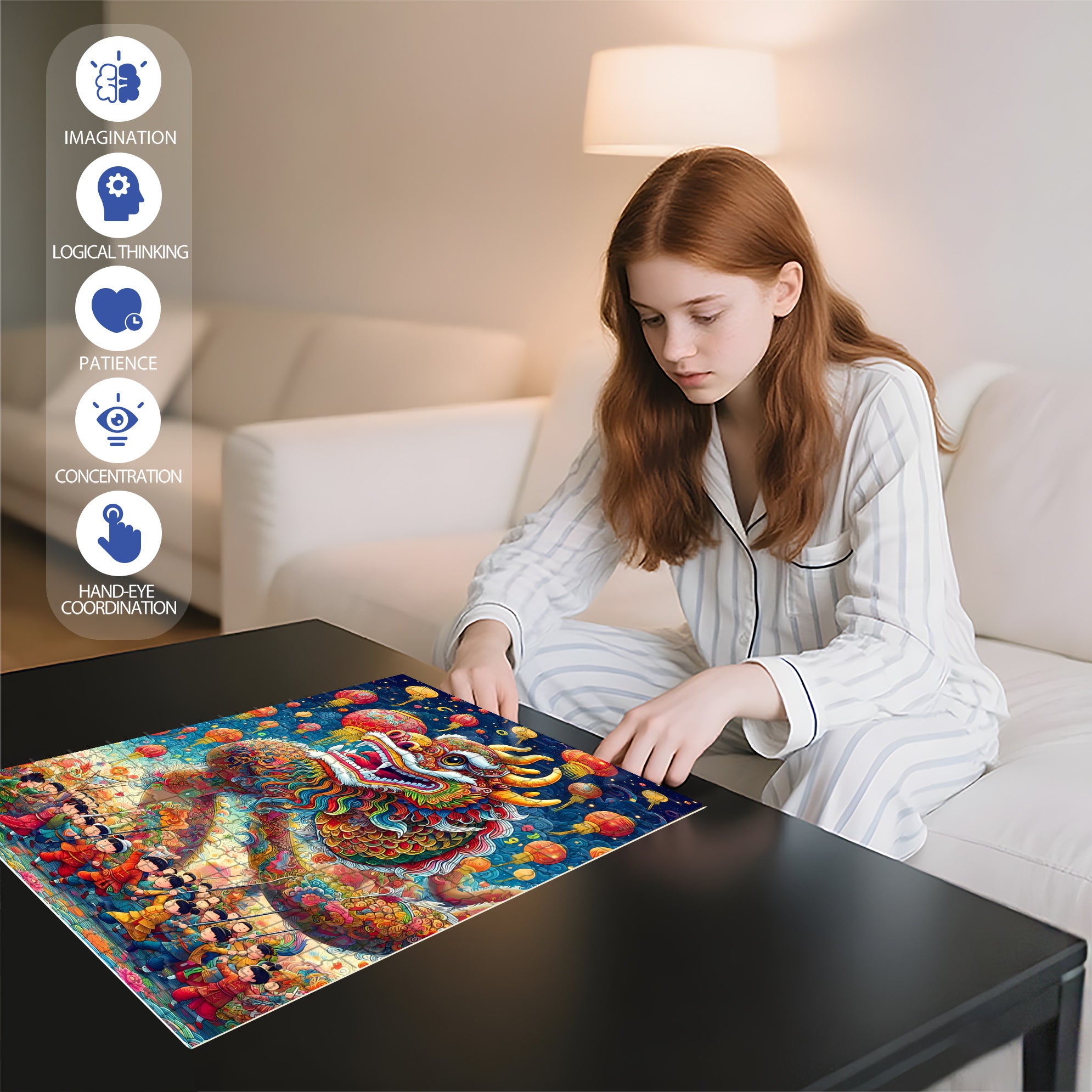 Dragon Dance 500pcs/1000pcs Jigsaw Puzzle, Scratch-Resistant, Interactive Family Game & Brain-Boosting DIY Decor, Perfect for Halloween, Christmas & New Year Gifts, Family Puzzle Game