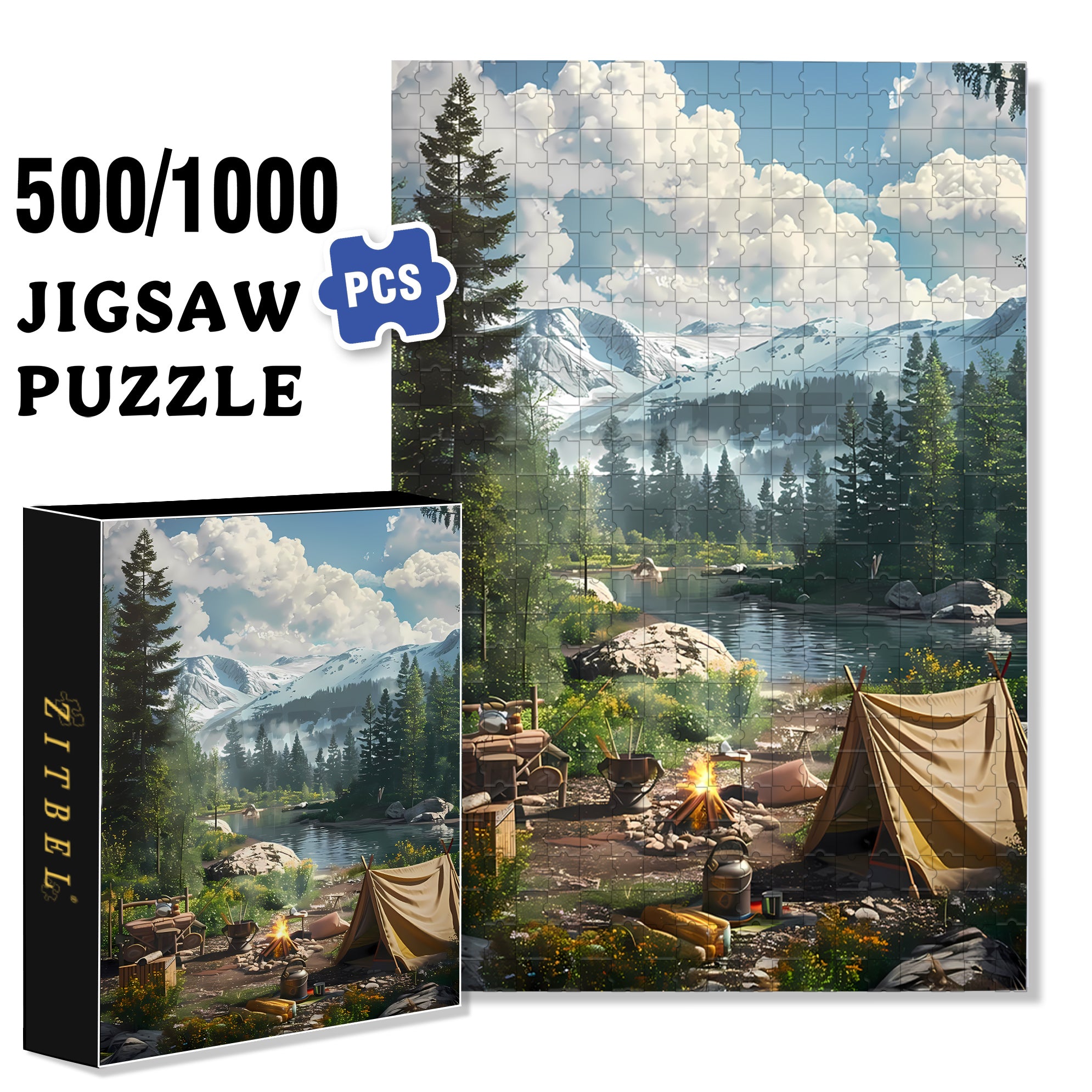 Forest Camping 500pcs/1000pcs Jigsaw Puzzle, Scratch-Resistant, Interactive Family Game & Brain-Boosting DIY Decor, Perfect for Halloween, Christmas & New Year Gifts, Family Puzzle Game