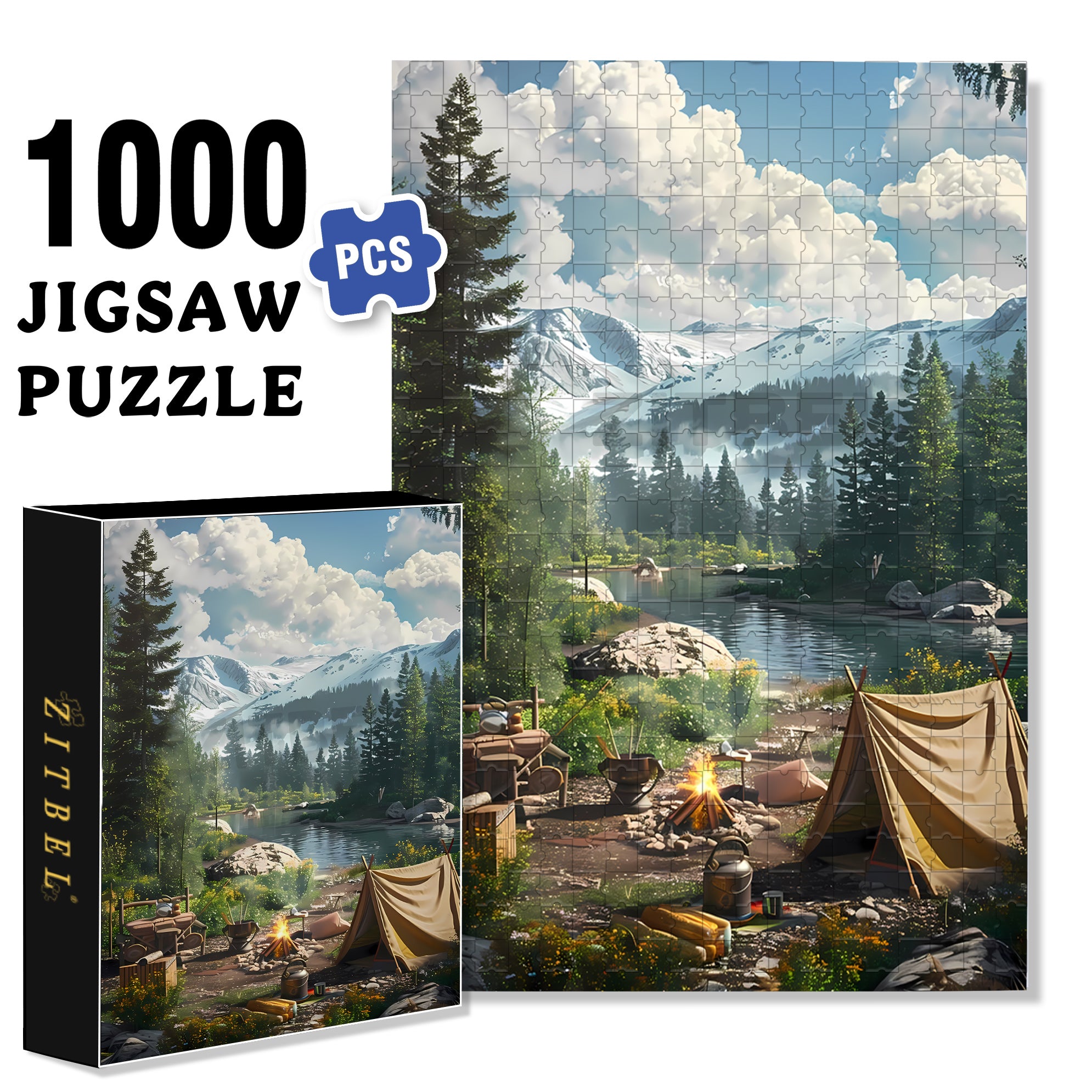 Forest Camping 500pcs/1000pcs Jigsaw Puzzle, Scratch-Resistant, Interactive Family Game & Brain-Boosting DIY Decor, Perfect for Halloween, Christmas & New Year Gifts, Family Puzzle Game