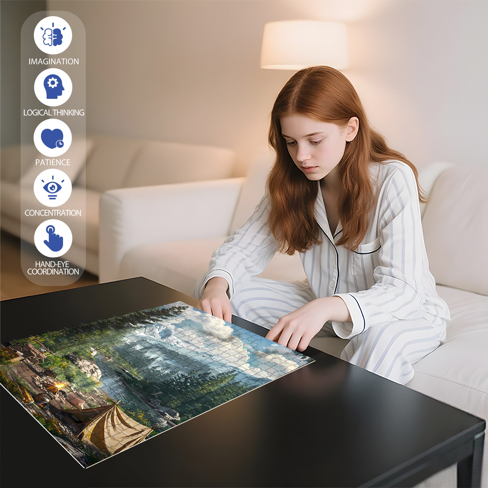 Forest Camping 500pcs/1000pcs Jigsaw Puzzle, Scratch-Resistant, Interactive Family Game & Brain-Boosting DIY Decor, Perfect for Halloween, Christmas & New Year Gifts, Family Puzzle Game