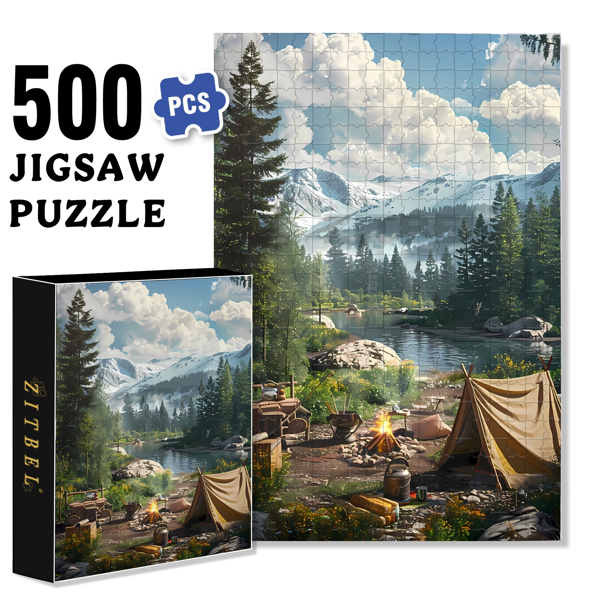 Forest Camping 500pcs/1000pcs Jigsaw Puzzle, Scratch-Resistant, Interactive Family Game & Brain-Boosting DIY Decor, Perfect for Halloween, Christmas & New Year Gifts, Family Puzzle Game