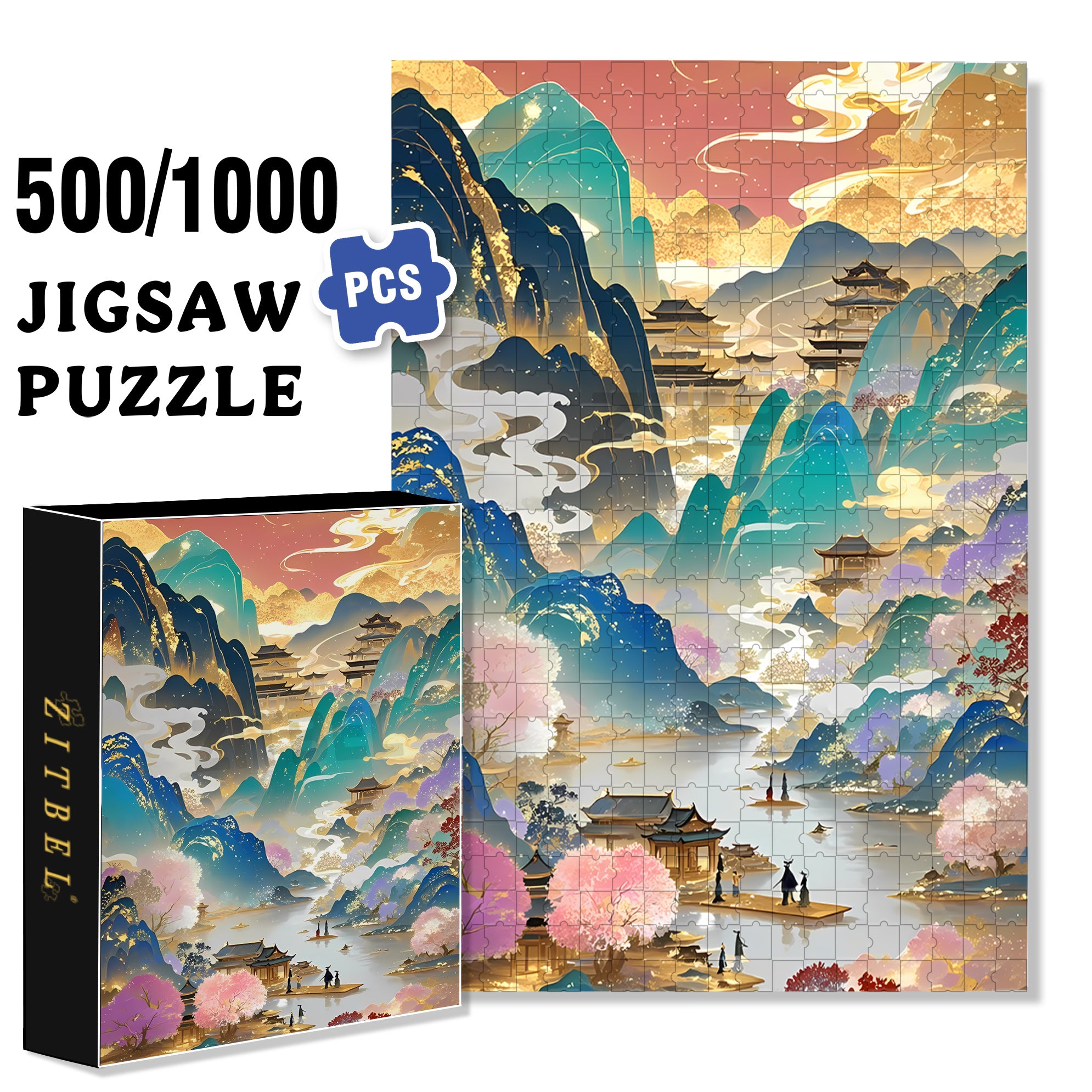 Green Landscape 500pcs/1000pcs Jigsaw Puzzle, Scratch-Resistant, Interactive Family Game & Brain-Boosting DIY Decor, Perfect for Halloween, Christmas & New Year Gifts, Family Puzzle Game