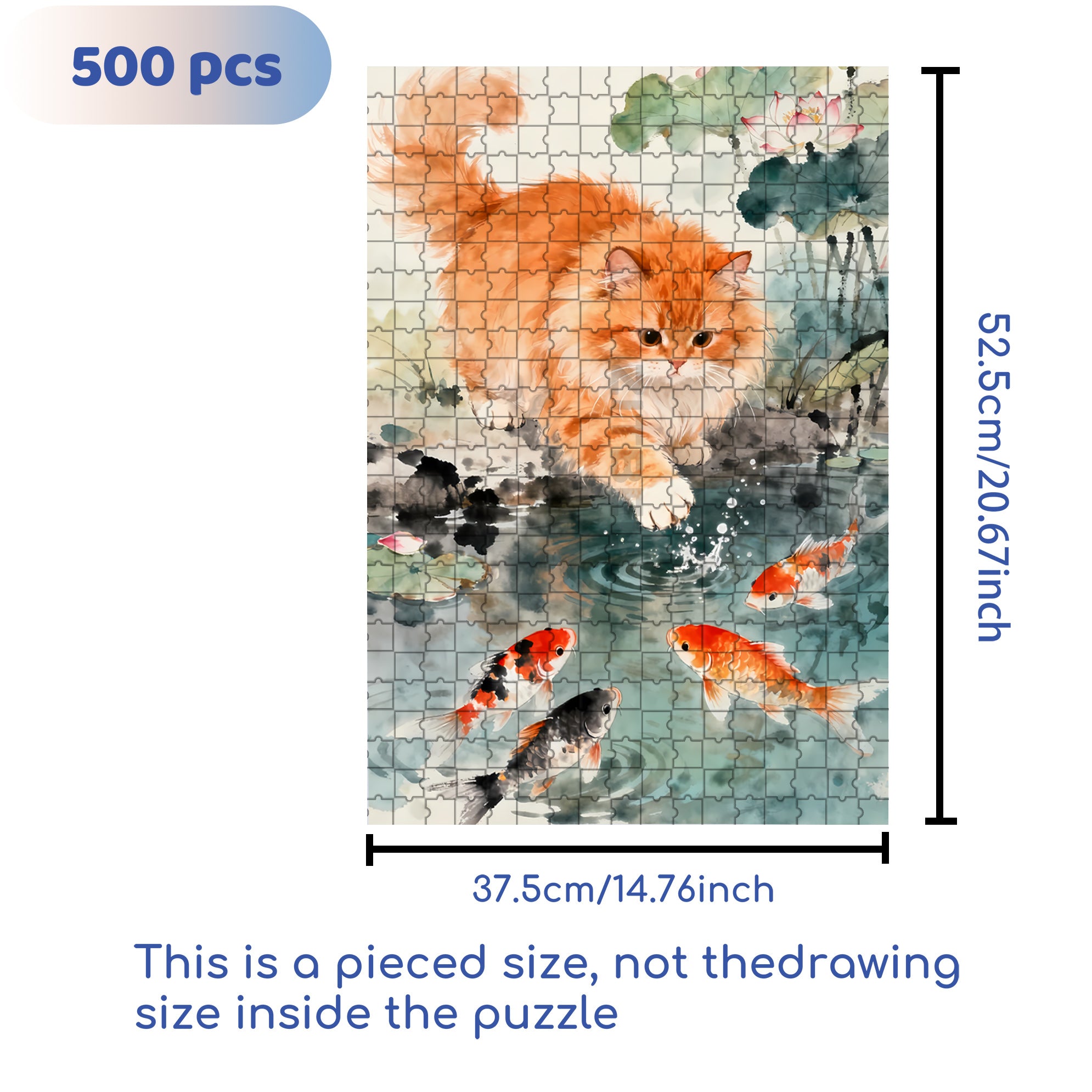 Kitten Catching Fish 500pcs/1000pcs Jigsaw Puzzle, Scratch-Resistant, Interactive Family Game & Brain-Boosting DIY Decor, Perfect for Halloween, Christmas & New Year Gifts, Family Puzzle Game