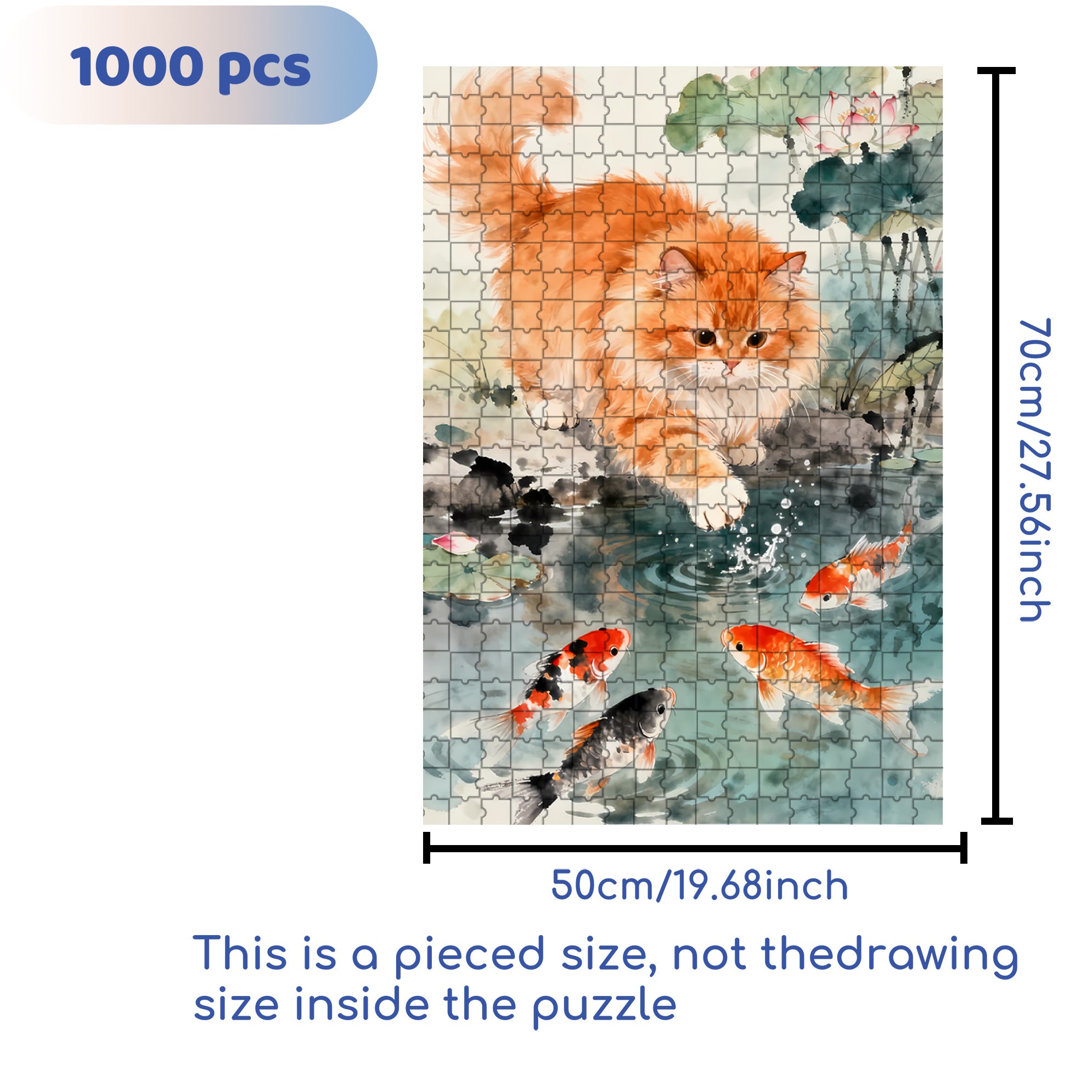 Kitten Catching Fish 500pcs/1000pcs Jigsaw Puzzle, Scratch-Resistant, Interactive Family Game & Brain-Boosting DIY Decor, Perfect for Halloween, Christmas & New Year Gifts, Family Puzzle Game