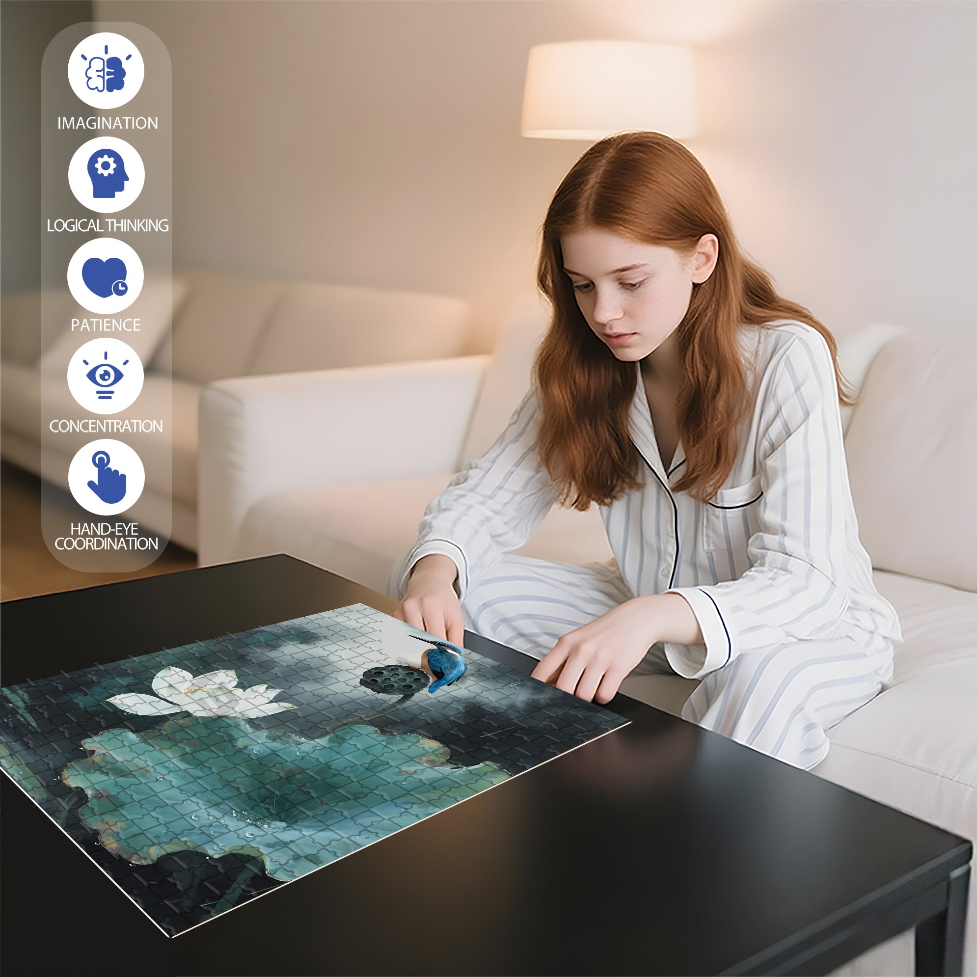 Lotus In The Rain 500pcs/1000pcs Jigsaw Puzzle, Scratch-Resistant, Interactive Family Game & Brain-Boosting DIY Decor, Perfect for Halloween, Christmas & New Year Gifts, Family Puzzle Game