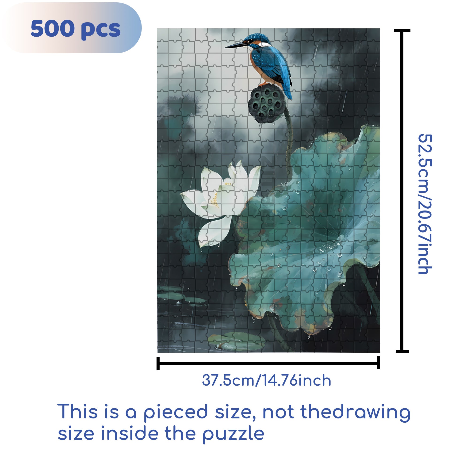 Lotus In The Rain 500pcs/1000pcs Jigsaw Puzzle, Scratch-Resistant, Interactive Family Game & Brain-Boosting DIY Decor, Perfect for Halloween, Christmas & New Year Gifts, Family Puzzle Game