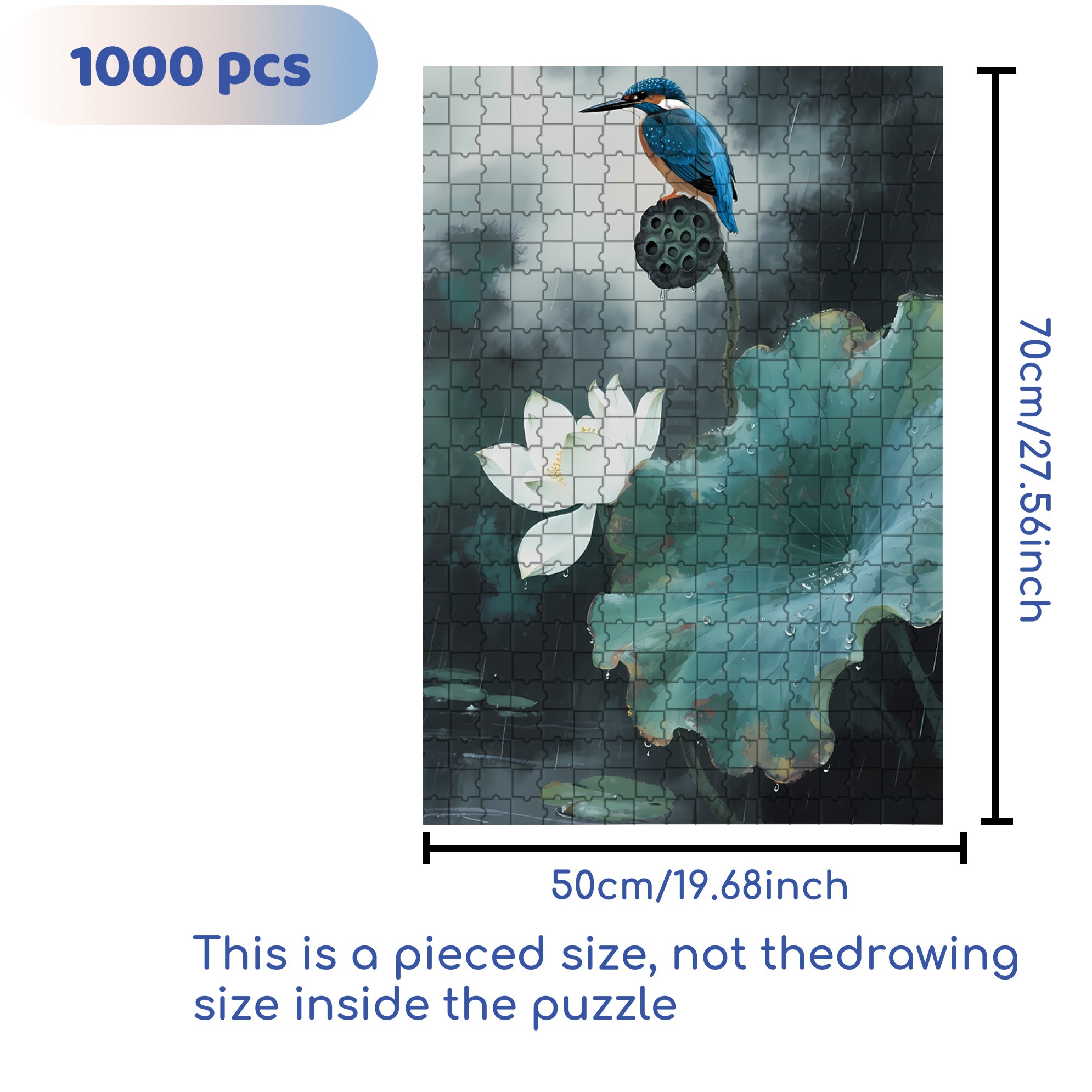 Lotus In The Rain 500pcs/1000pcs Jigsaw Puzzle, Scratch-Resistant, Interactive Family Game & Brain-Boosting DIY Decor, Perfect for Halloween, Christmas & New Year Gifts, Family Puzzle Game