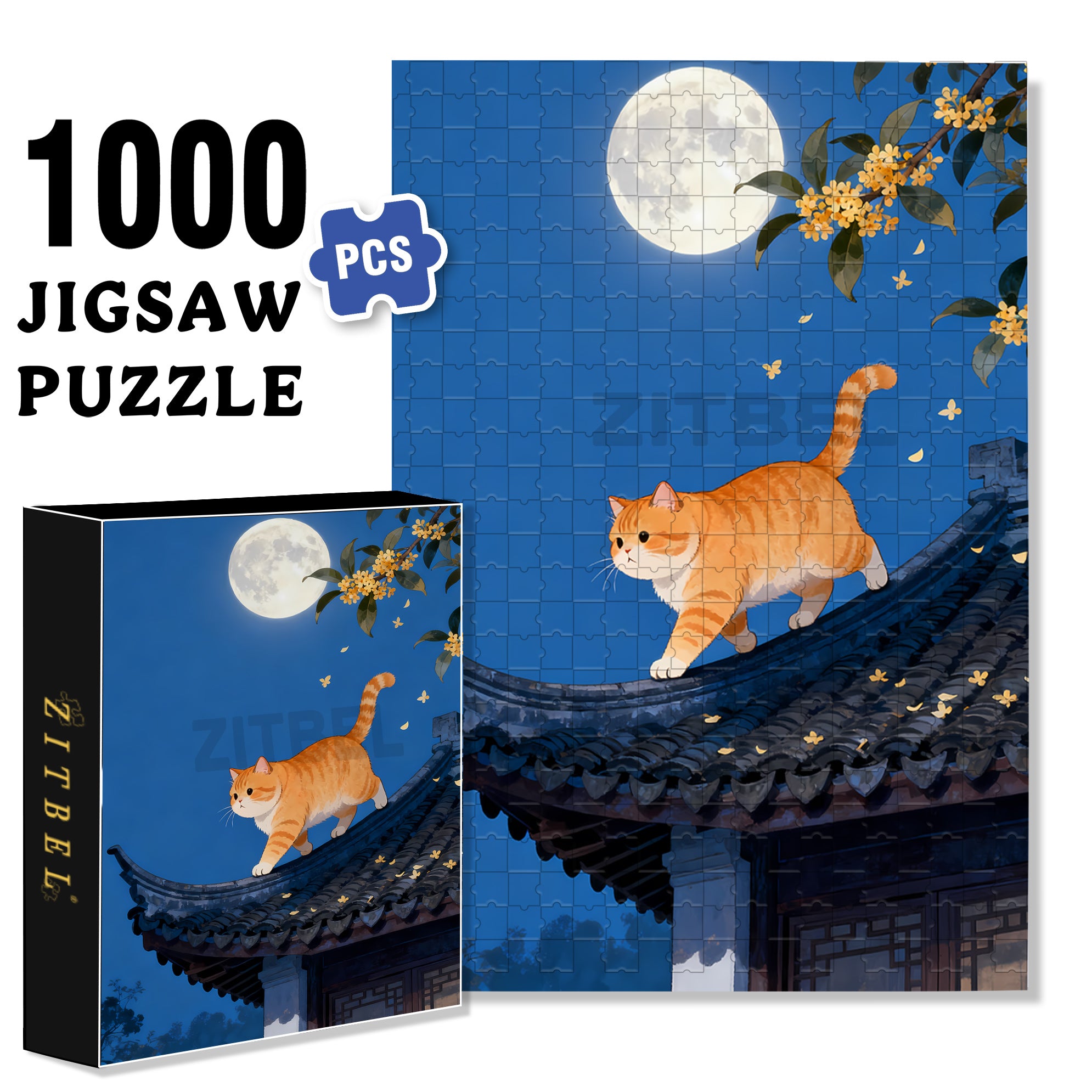 Moonlit Night Walk 500pcs/1000pcs Jigsaw Puzzle, Scratch-Resistant, Interactive Family Game & Brain-Boosting DIY Decor, Perfect for Halloween, Christmas & New Year Gifts, Family Puzzle Game