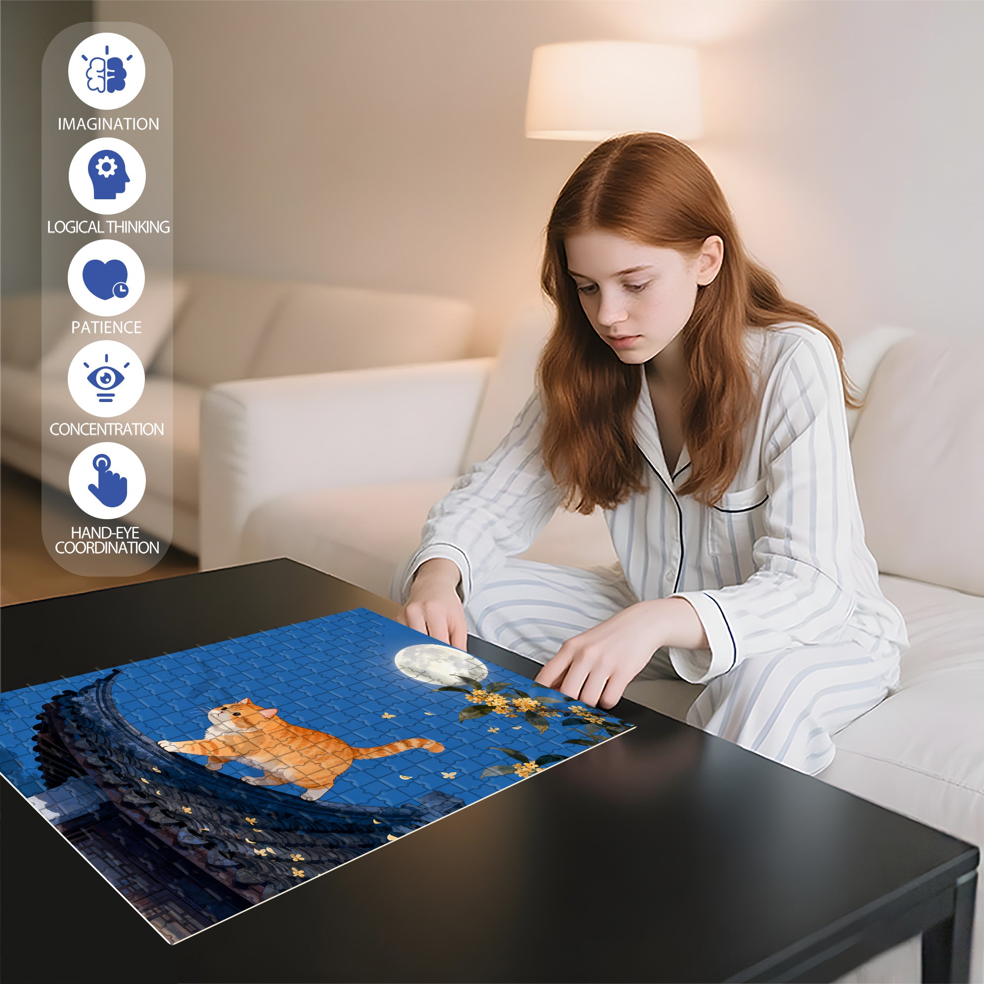 Moonlit Night Walk 500pcs/1000pcs Jigsaw Puzzle, Scratch-Resistant, Interactive Family Game & Brain-Boosting DIY Decor, Perfect for Halloween, Christmas & New Year Gifts, Family Puzzle Game