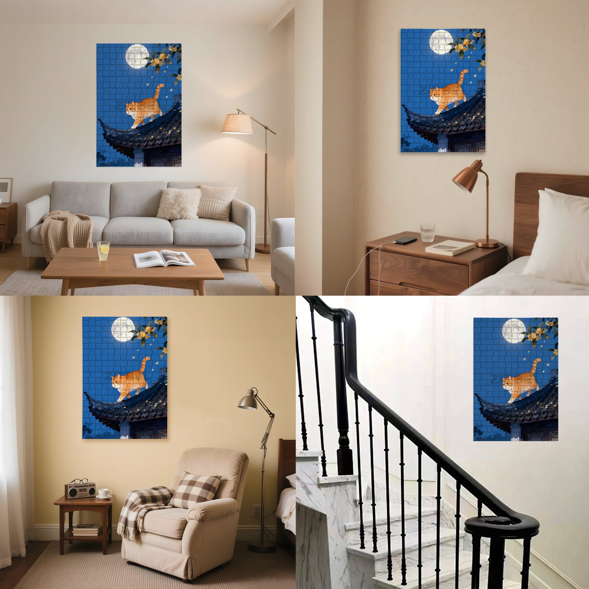 Moonlit Night Walk 500pcs/1000pcs Jigsaw Puzzle, Scratch-Resistant, Interactive Family Game & Brain-Boosting DIY Decor, Perfect for Halloween, Christmas & New Year Gifts, Family Puzzle Game