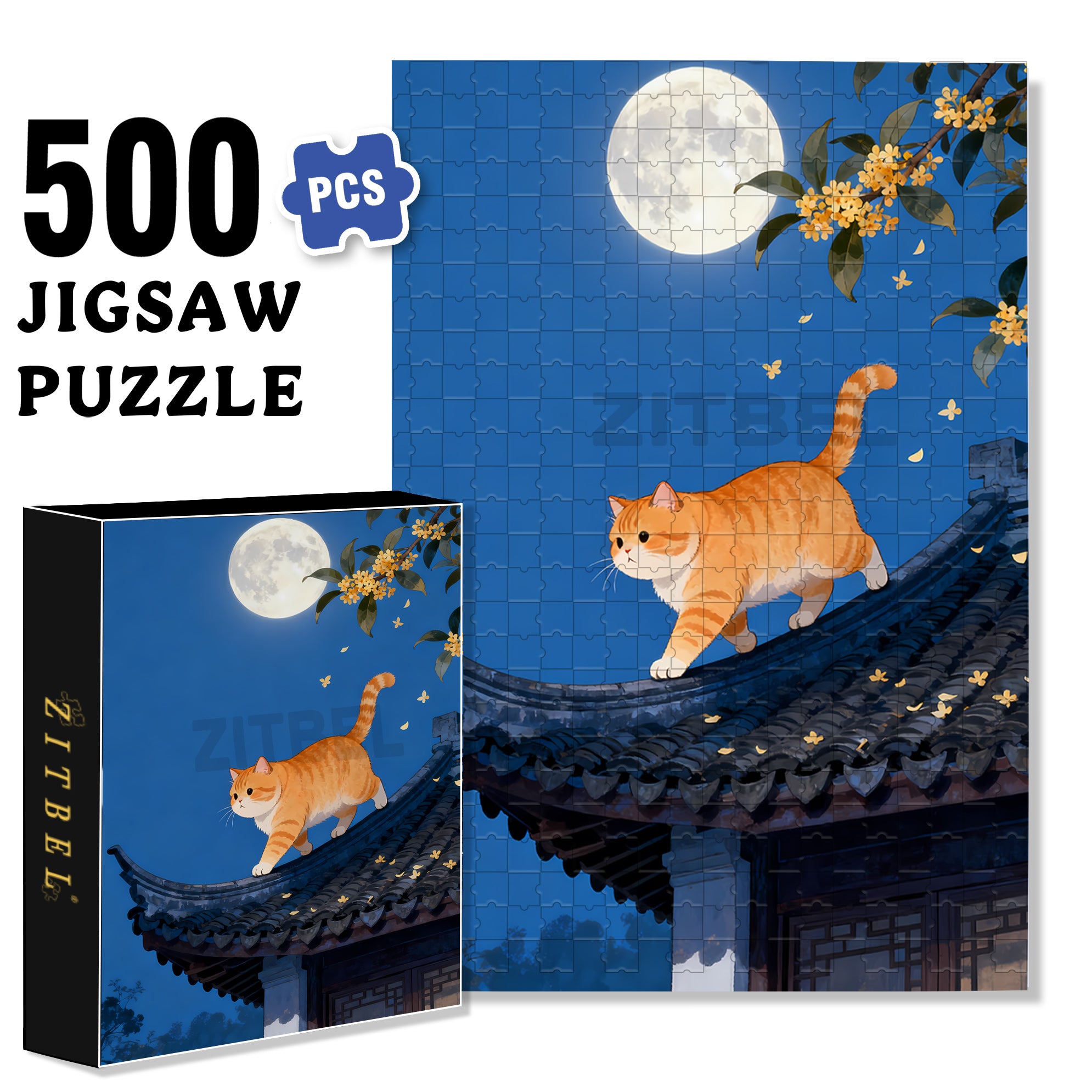 Moonlit Night Walk 500pcs/1000pcs Jigsaw Puzzle, Scratch-Resistant, Interactive Family Game & Brain-Boosting DIY Decor, Perfect for Halloween, Christmas & New Year Gifts, Family Puzzle Game