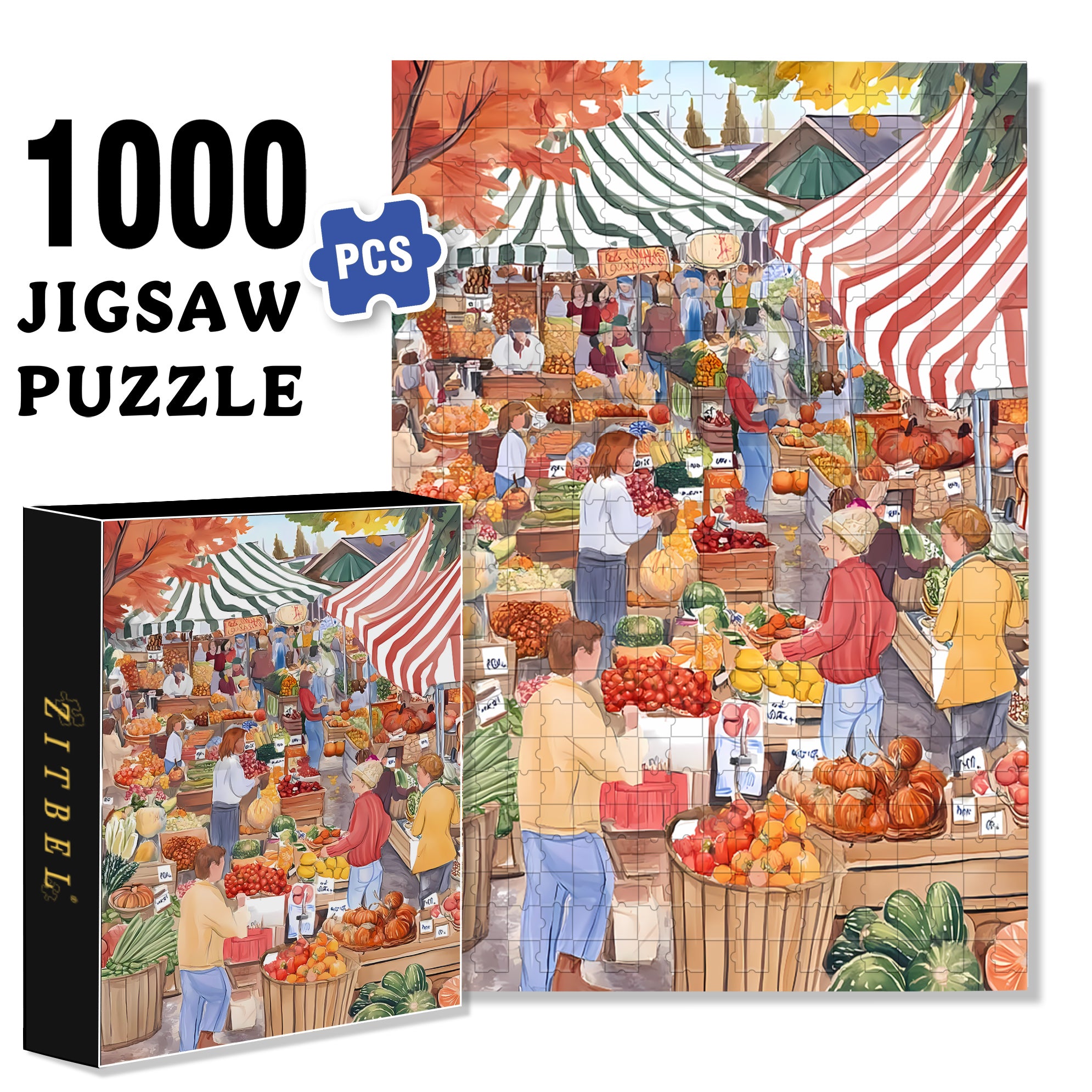 Morning market 500pcs/1000pcs Jigsaw Puzzle, Scratch-Resistant, Interactive Family Game & Brain-Boosting DIY Decor, Perfect for Halloween, Christmas & New Year Gifts, Family Puzzle Game
