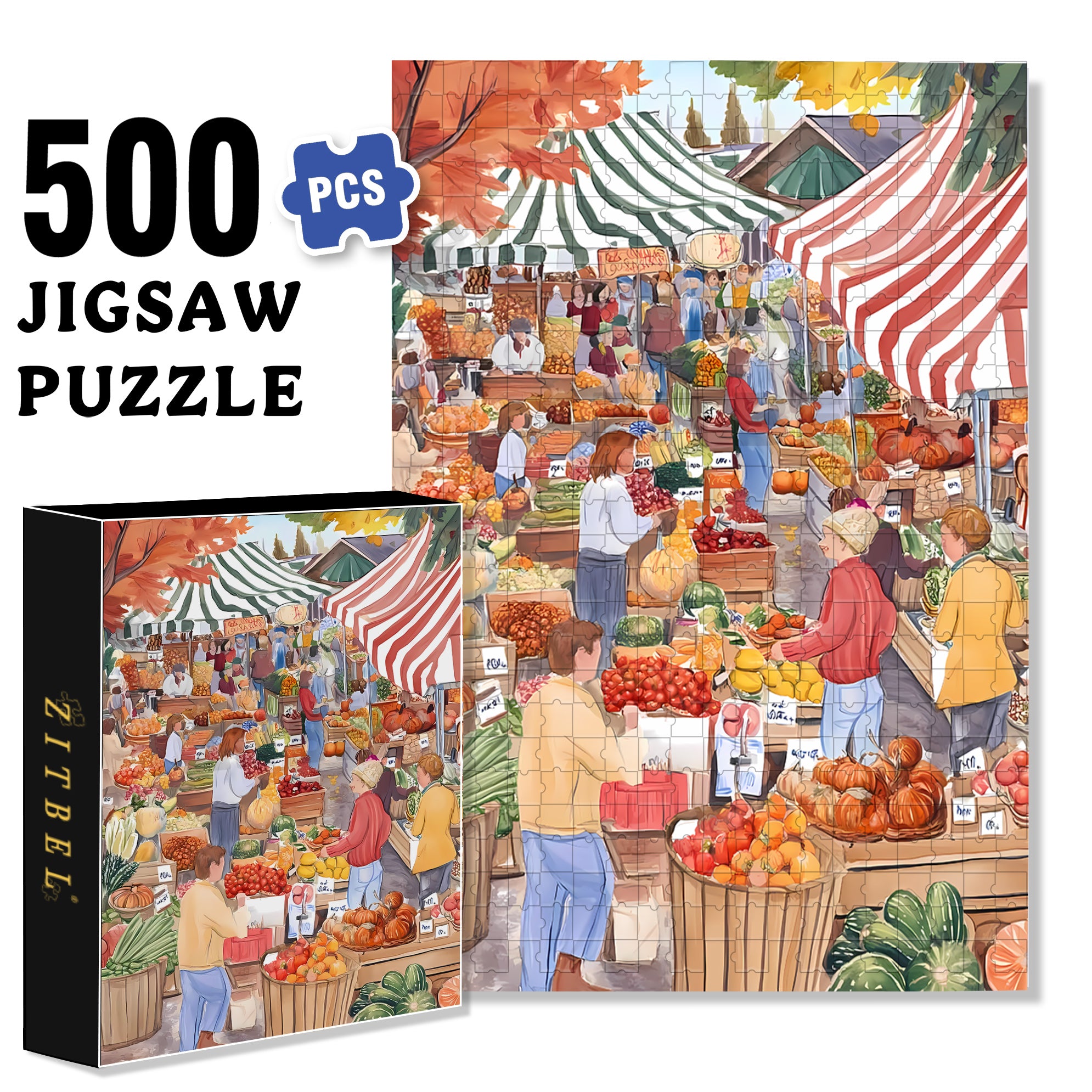 Morning market 500pcs/1000pcs Jigsaw Puzzle, Scratch-Resistant, Interactive Family Game & Brain-Boosting DIY Decor, Perfect for Halloween, Christmas & New Year Gifts, Family Puzzle Game