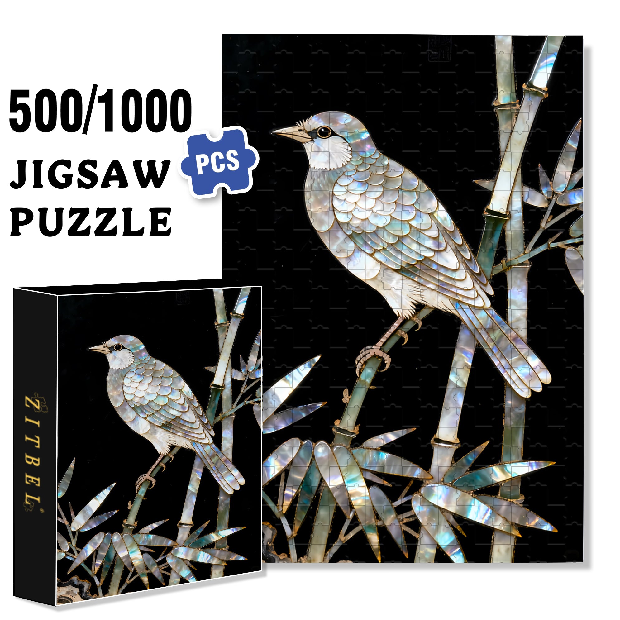 Mother-Of-Pearl 500pcs/1000pcs Jigsaw Puzzle, Scratch-Resistant, Interactive Family Game & Brain-Boosting DIY Decor, Perfect for Halloween, Christmas & New Year Gifts, Family Puzzle Game