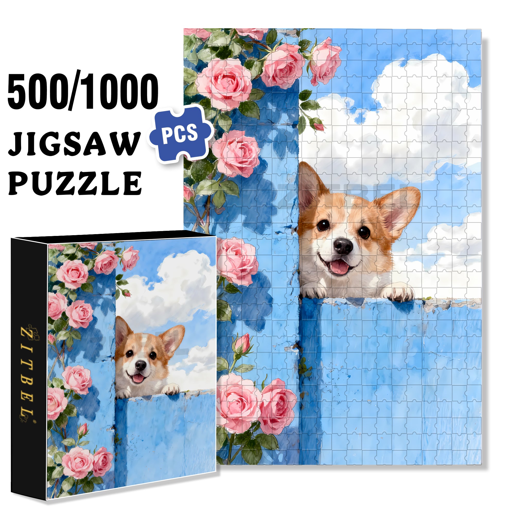 My Corgi 500pcs/1000pcs Jigsaw Puzzle, Scratch-Resistant, Interactive Family Game & Brain-Boosting DIY Decor, Perfect for Halloween, Christmas & New Year Gifts, Family Puzzle Game