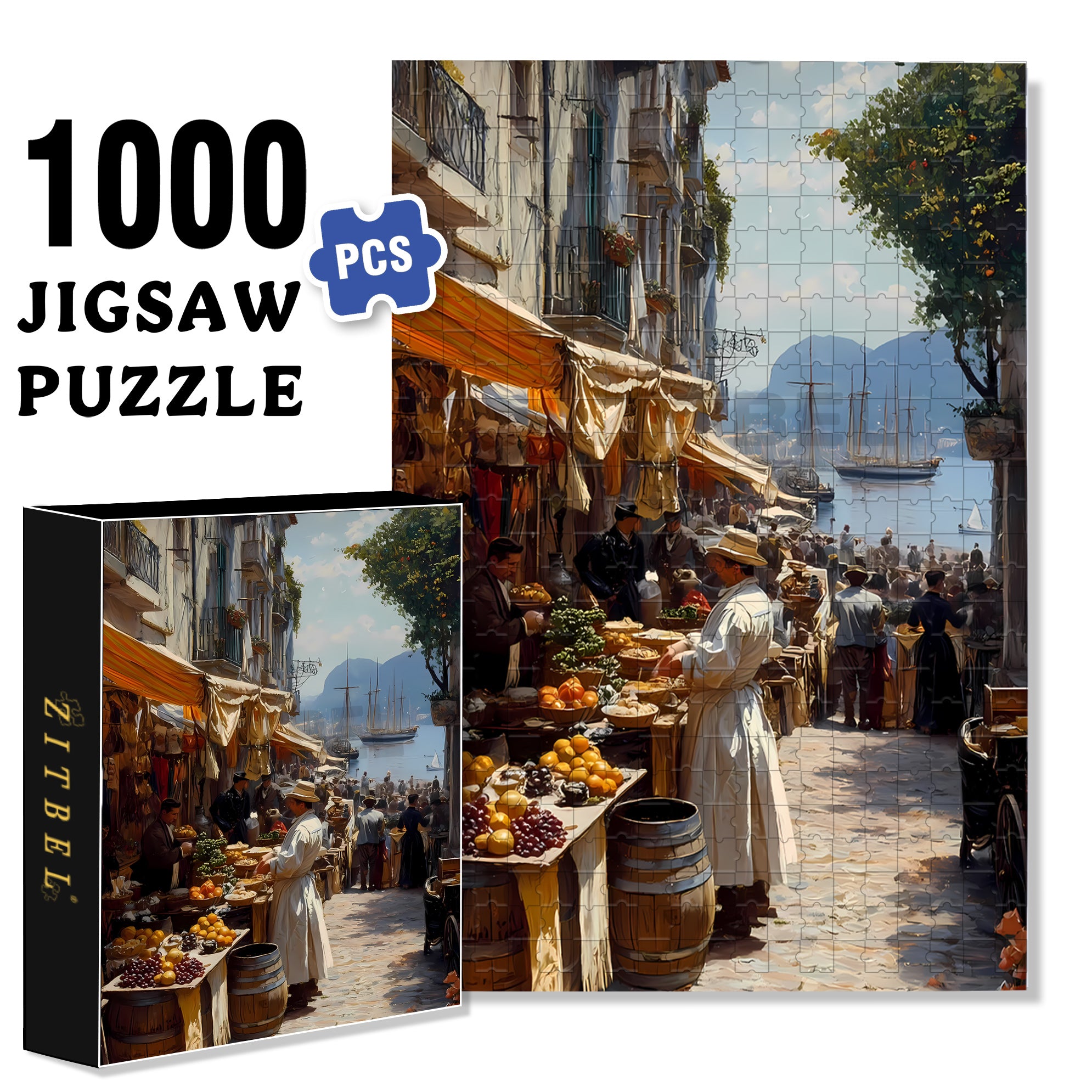Old Market 500pcs/1000pcs Jigsaw Puzzle, Scratch-Resistant, Interactive Family Game & Brain-Boosting DIY Decor, Perfect for Halloween, Christmas & New Year Gifts, Family Puzzle Game