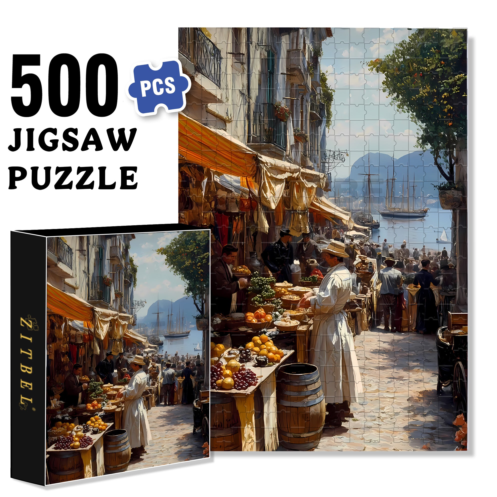 Old Market 500pcs/1000pcs Jigsaw Puzzle, Scratch-Resistant, Interactive Family Game & Brain-Boosting DIY Decor, Perfect for Halloween, Christmas & New Year Gifts, Family Puzzle Game