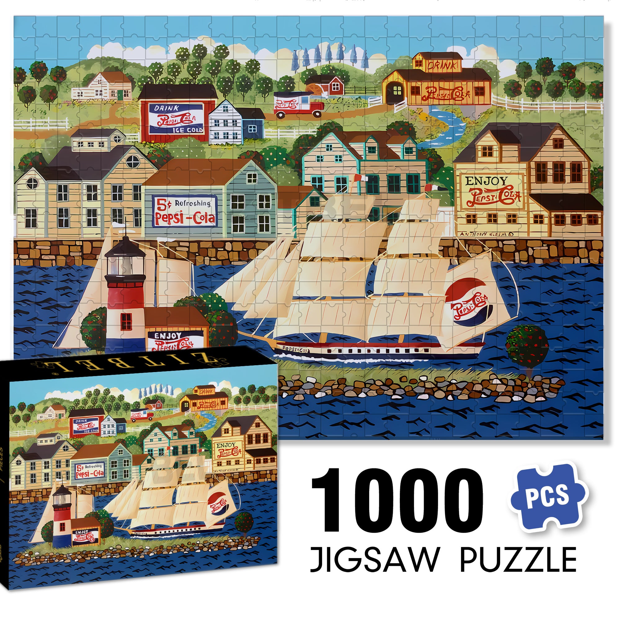 Pepsi Cola 2 500pcs/1000pcs Jigsaw Puzzle, Scratch-Resistant, Interactive Family Game & Brain-Boosting DIY Decor, Perfect for Halloween, Christmas & New Year Gifts, Family Puzzle Game