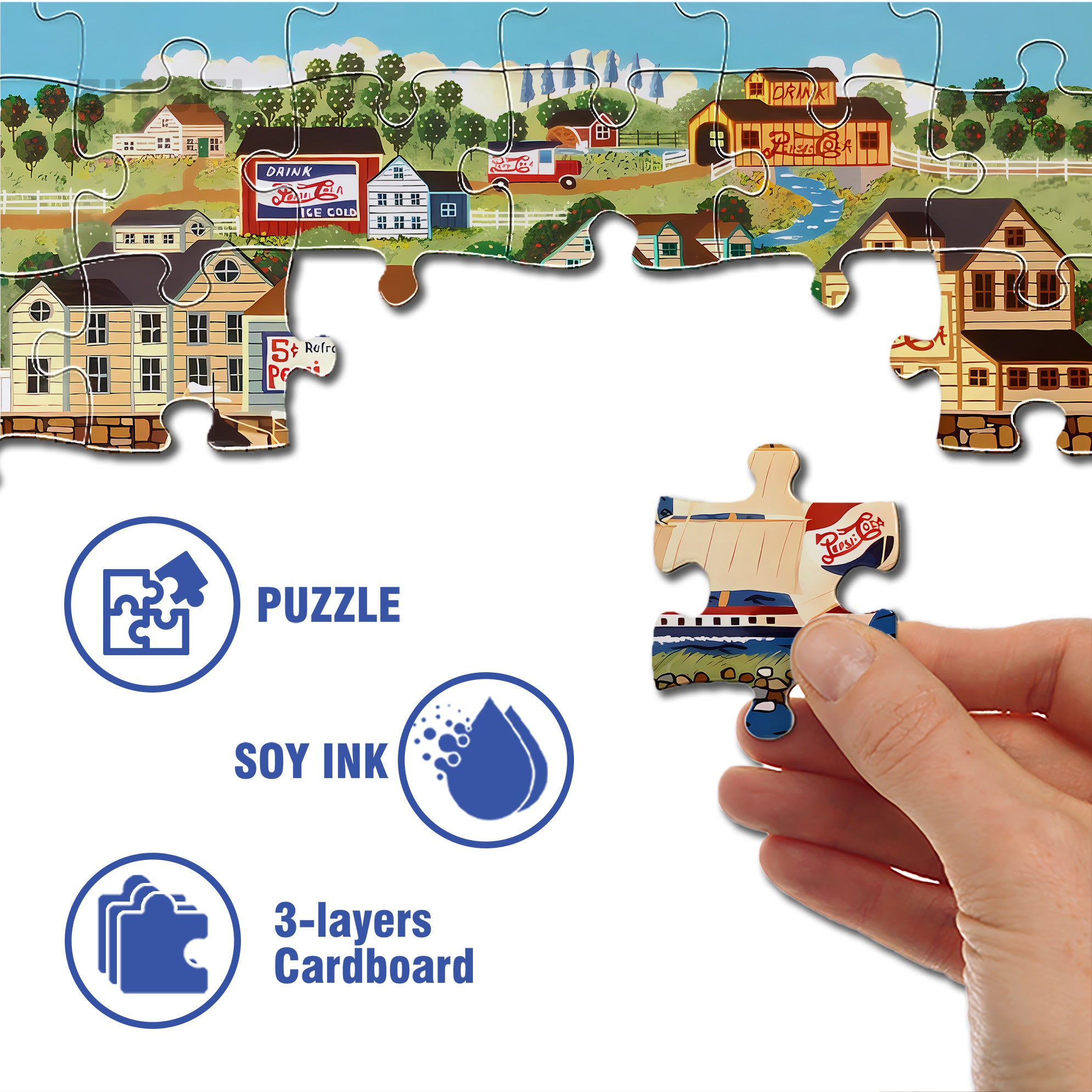 Pepsi Cola 2 500pcs/1000pcs Jigsaw Puzzle, Scratch-Resistant, Interactive Family Game & Brain-Boosting DIY Decor, Perfect for Halloween, Christmas & New Year Gifts, Family Puzzle Game