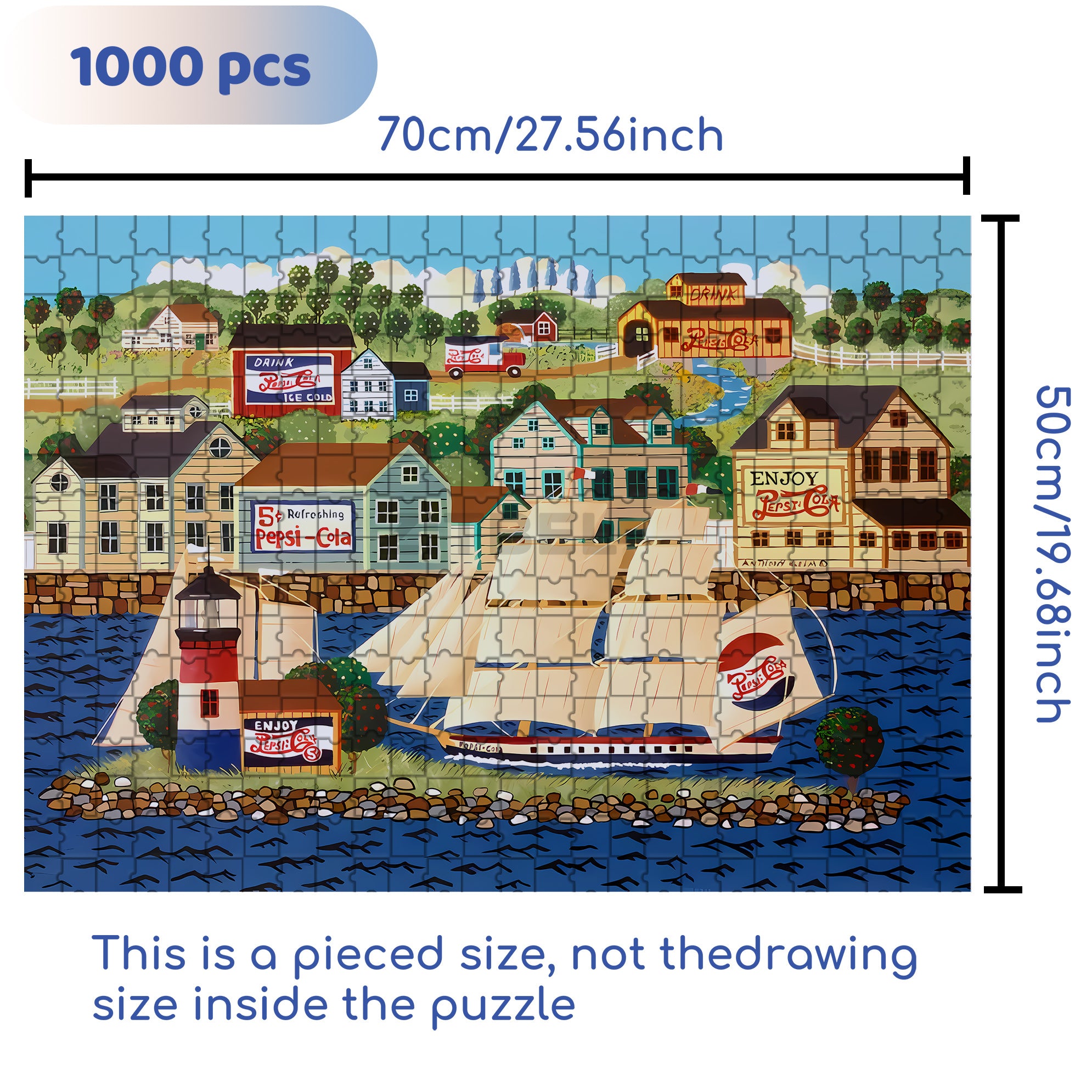 Pepsi Cola 2 500pcs/1000pcs Jigsaw Puzzle, Scratch-Resistant, Interactive Family Game & Brain-Boosting DIY Decor, Perfect for Halloween, Christmas & New Year Gifts, Family Puzzle Game