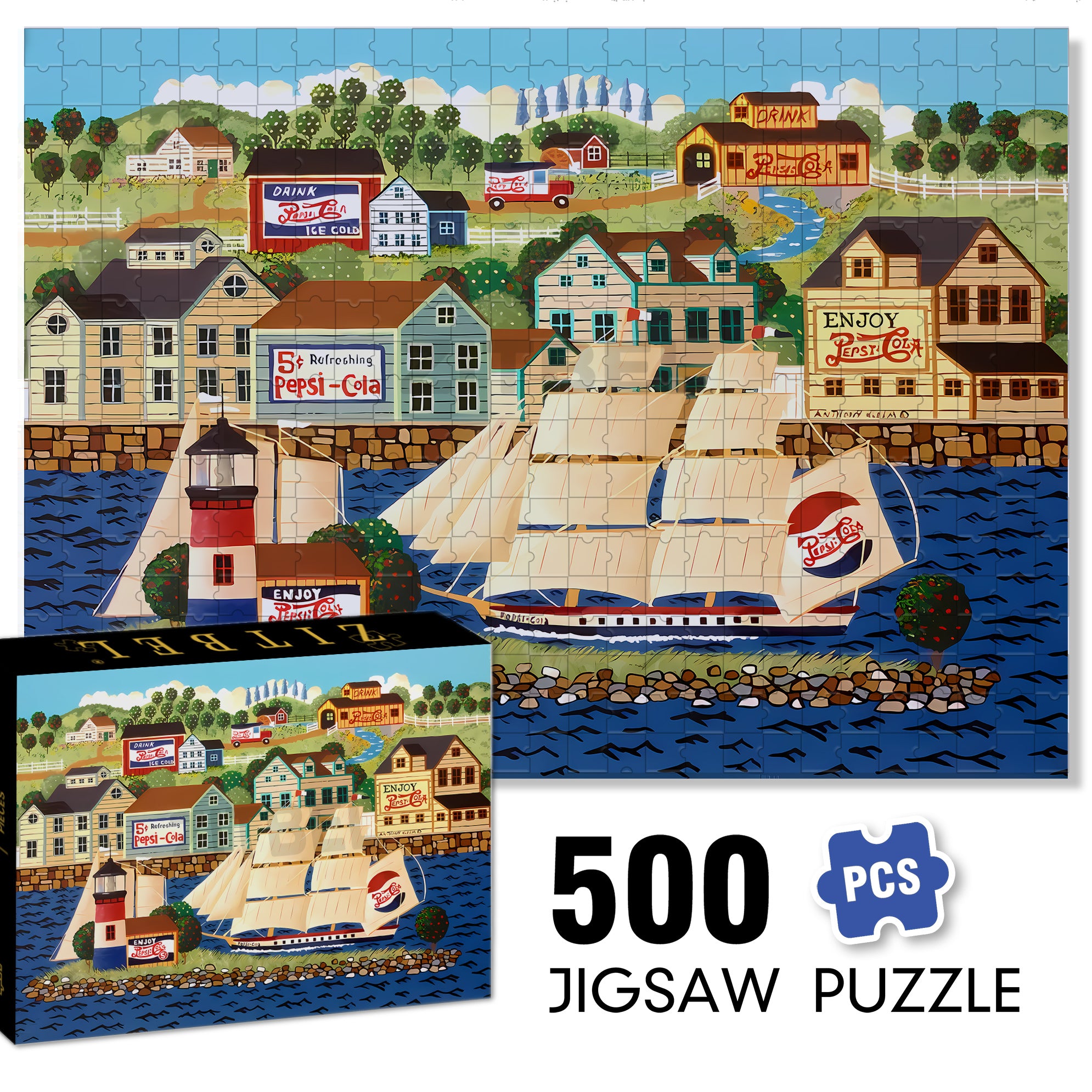 Pepsi Cola 2 500pcs/1000pcs Jigsaw Puzzle, Scratch-Resistant, Interactive Family Game & Brain-Boosting DIY Decor, Perfect for Halloween, Christmas & New Year Gifts, Family Puzzle Game