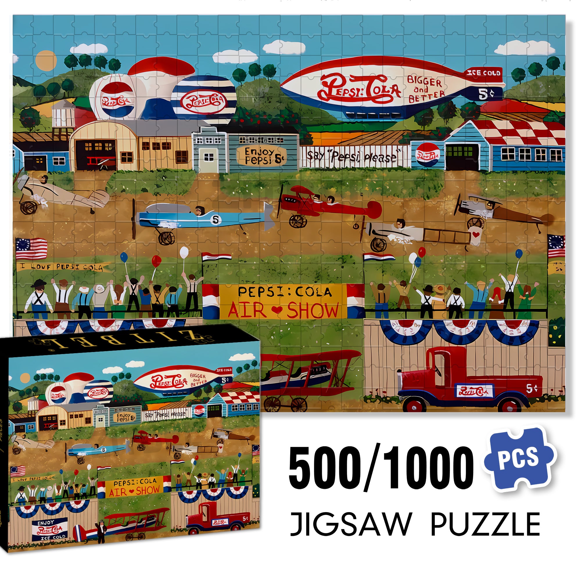 Pepsi Cola 500pcs/1000pcs Jigsaw Puzzle, Scratch-Resistant, Interactive Family Game & Brain-Boosting DIY Decor, Perfect for Halloween, Christmas & New Year Gifts, Family Puzzle Game