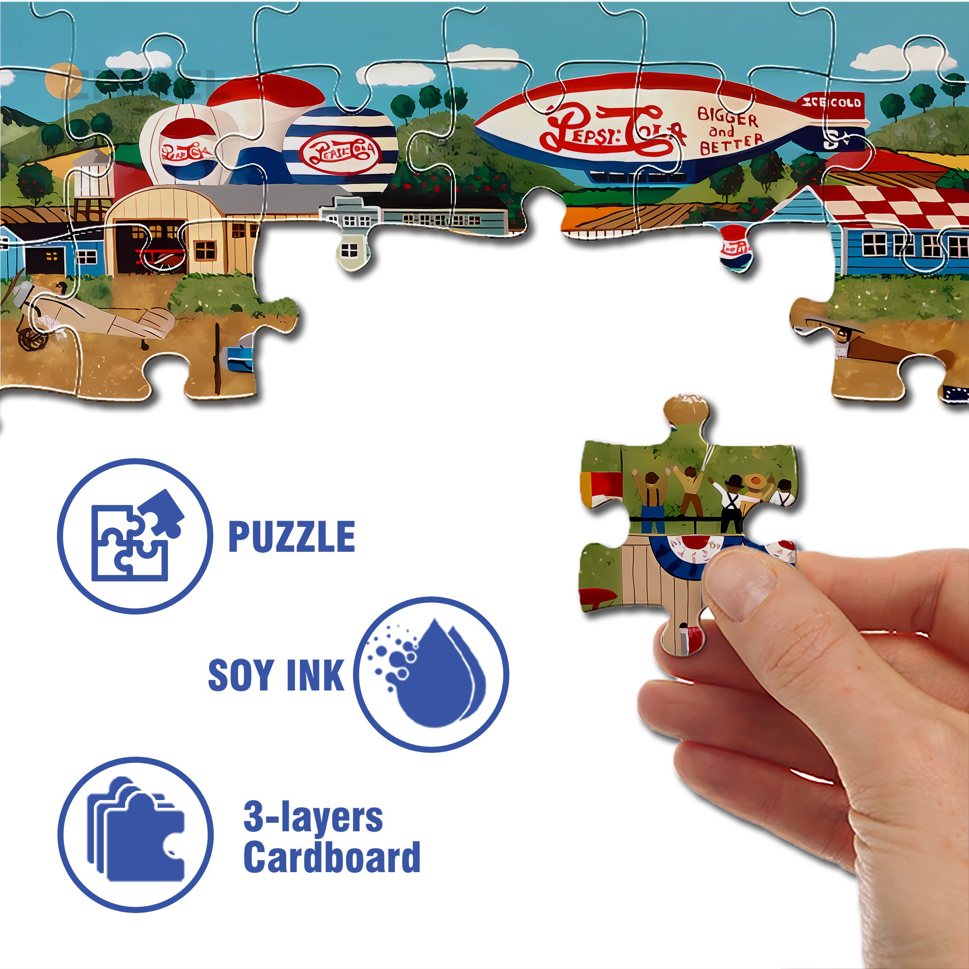 Pepsi Cola 500pcs/1000pcs Jigsaw Puzzle, Scratch-Resistant, Interactive Family Game & Brain-Boosting DIY Decor, Perfect for Halloween, Christmas & New Year Gifts, Family Puzzle Game