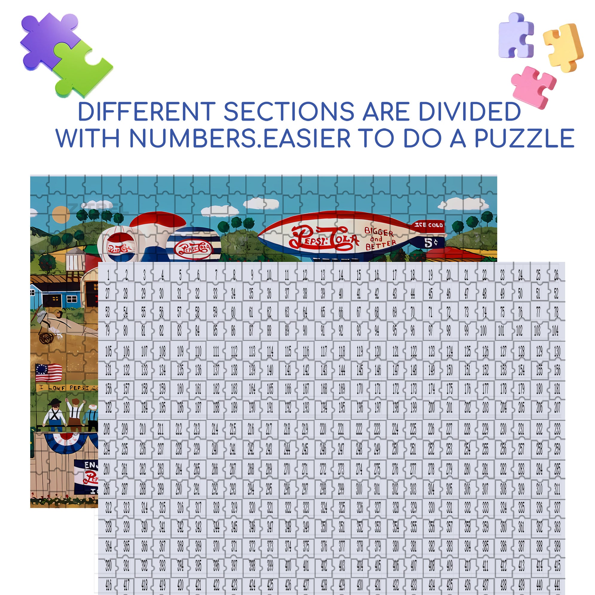 Pepsi Cola 500pcs/1000pcs Jigsaw Puzzle, Scratch-Resistant, Interactive Family Game & Brain-Boosting DIY Decor, Perfect for Halloween, Christmas & New Year Gifts, Family Puzzle Game