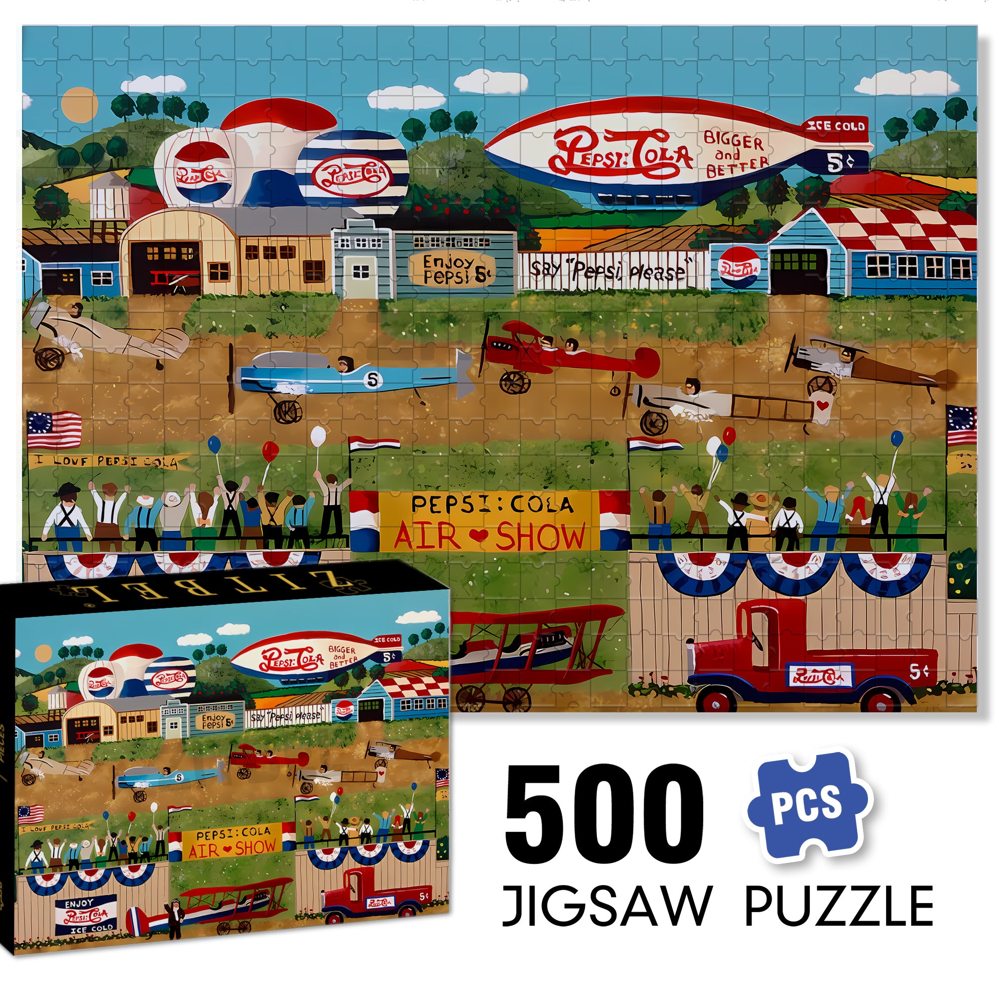 Pepsi Cola 500pcs/1000pcs Jigsaw Puzzle, Scratch-Resistant, Interactive Family Game & Brain-Boosting DIY Decor, Perfect for Halloween, Christmas & New Year Gifts, Family Puzzle Game