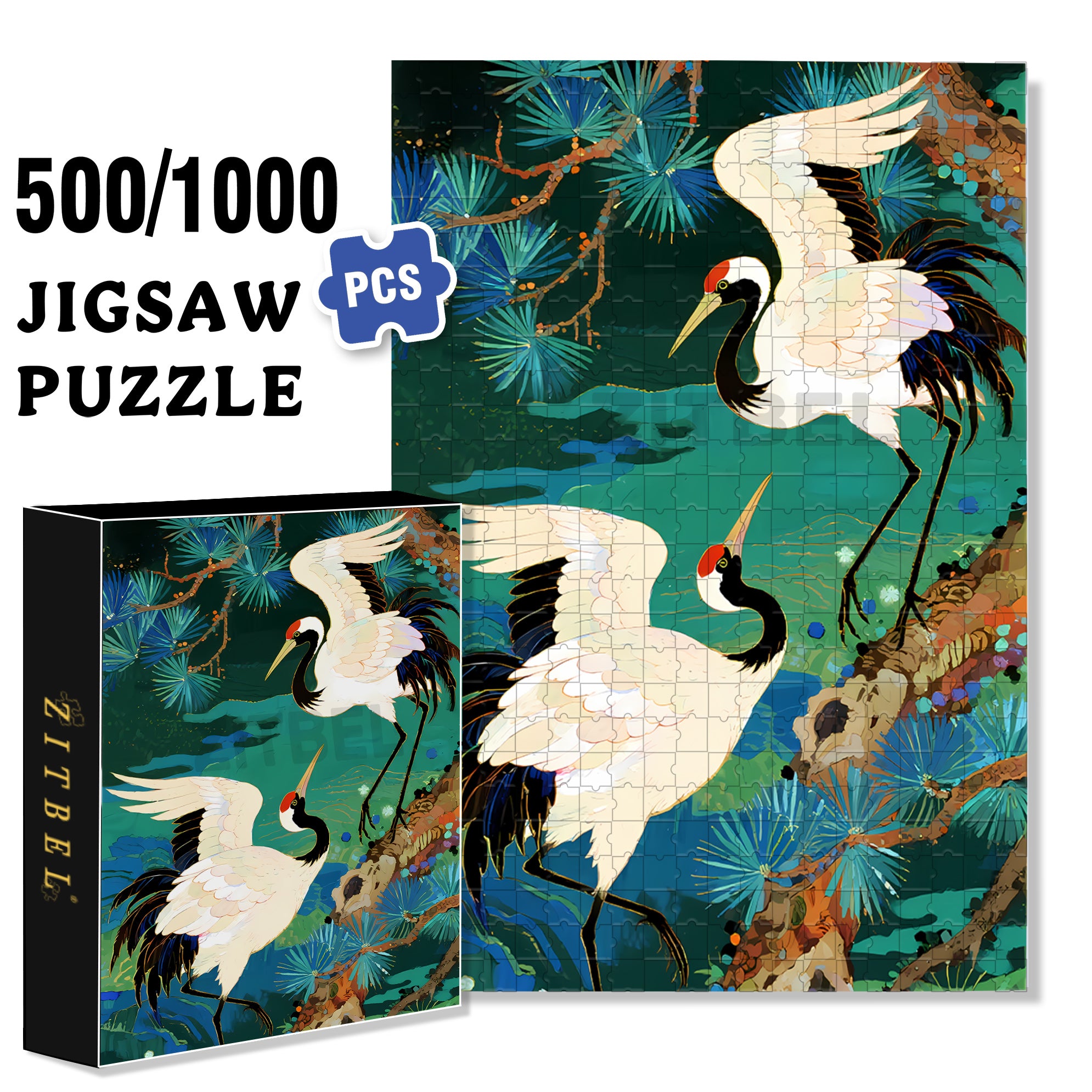Red-crowned Crane 500pcs/1000pcs Jigsaw Puzzle, Scratch-Resistant, Interactive Family Game & Brain-Boosting DIY Decor, Perfect for Halloween, Christmas & New Year Gifts, Family Puzzle Game