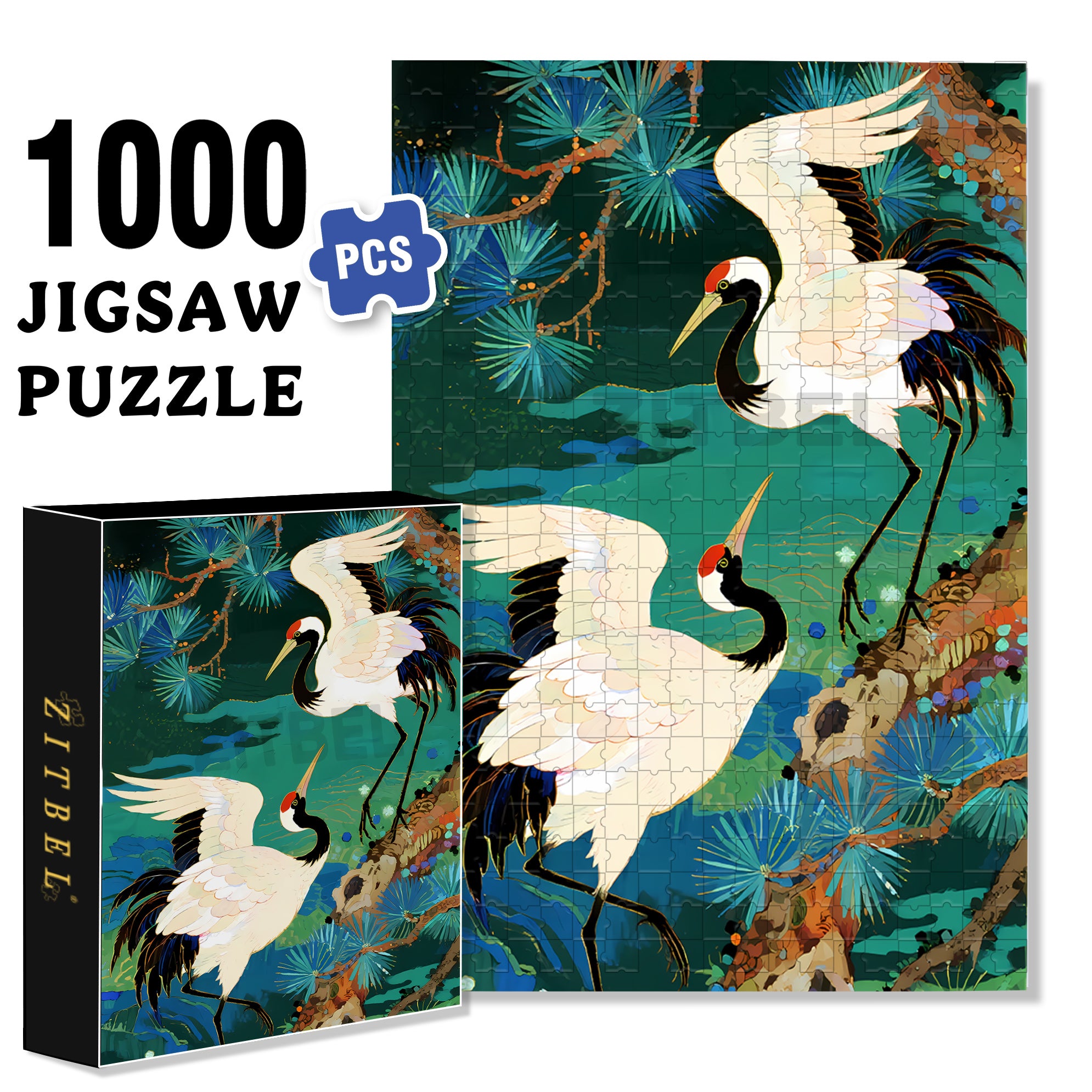 Red-crowned Crane 500pcs/1000pcs Jigsaw Puzzle, Scratch-Resistant, Interactive Family Game & Brain-Boosting DIY Decor, Perfect for Halloween, Christmas & New Year Gifts, Family Puzzle Game