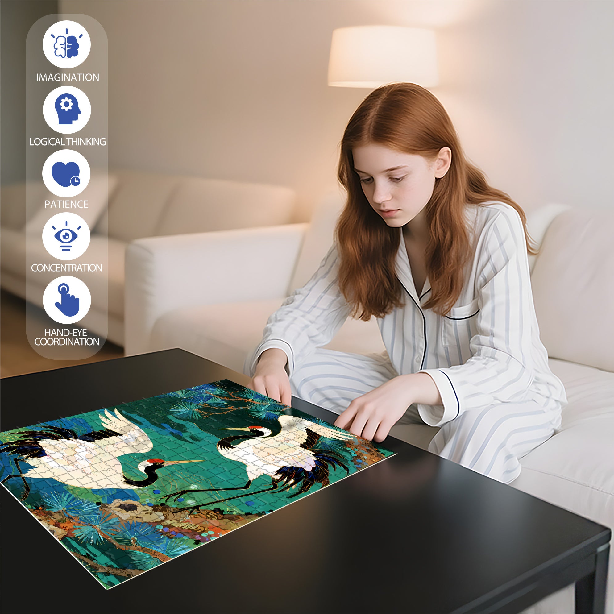 Red-crowned Crane 500pcs/1000pcs Jigsaw Puzzle, Scratch-Resistant, Interactive Family Game & Brain-Boosting DIY Decor, Perfect for Halloween, Christmas & New Year Gifts, Family Puzzle Game