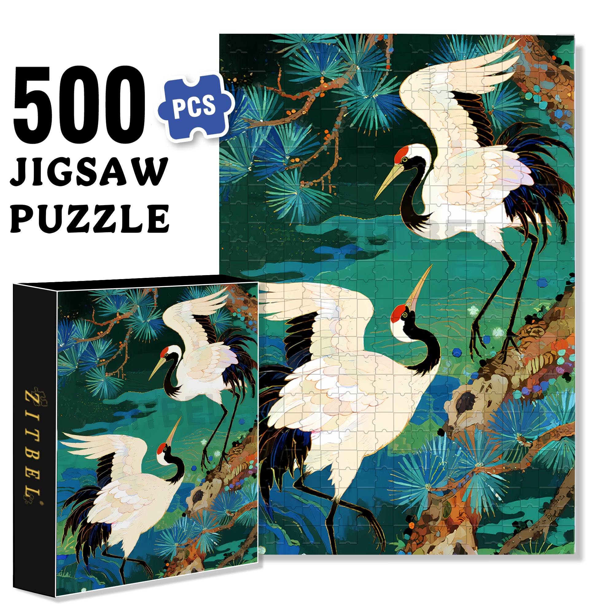Red-crowned Crane 500pcs/1000pcs Jigsaw Puzzle, Scratch-Resistant, Interactive Family Game & Brain-Boosting DIY Decor, Perfect for Halloween, Christmas & New Year Gifts, Family Puzzle Game