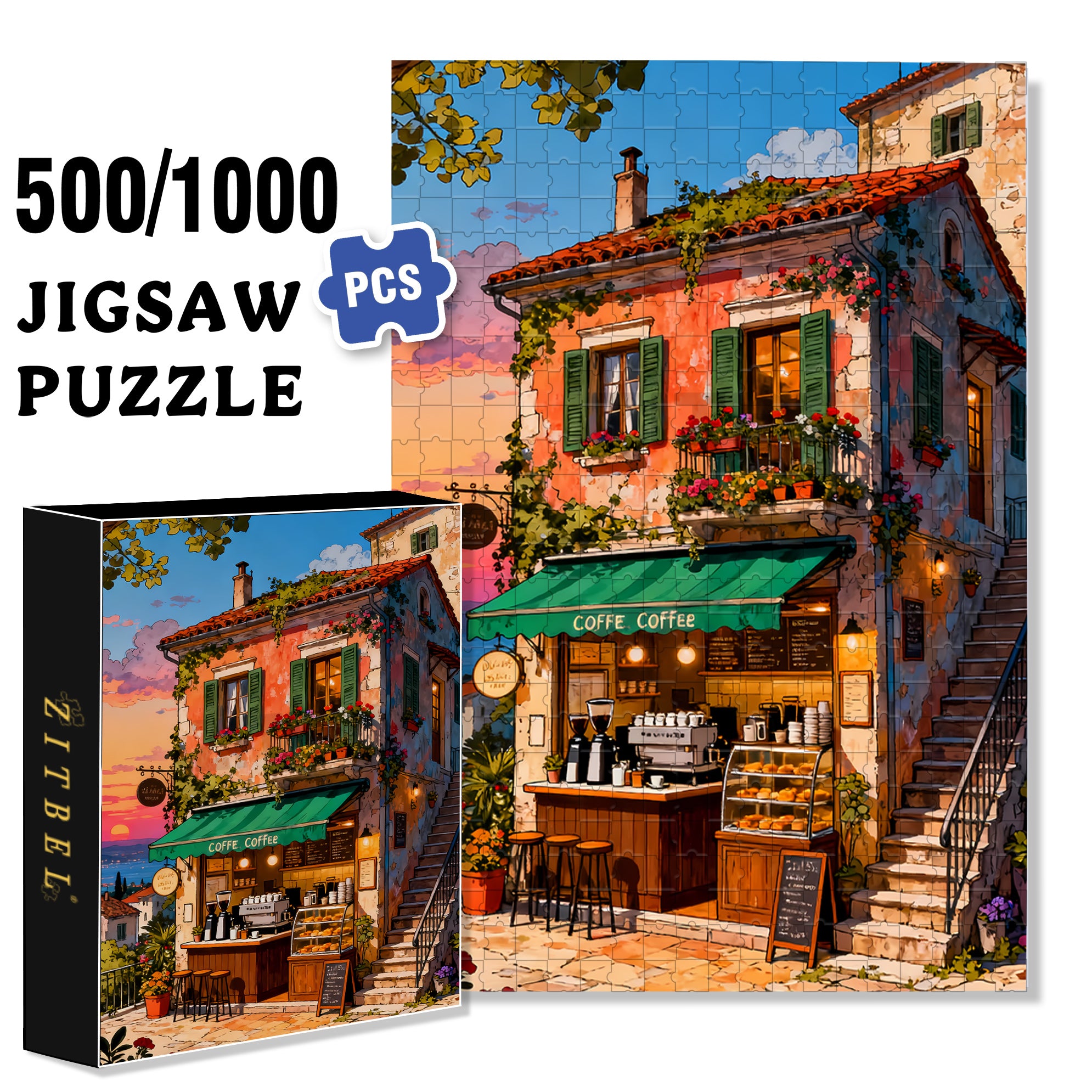 Resort 500pcs/1000pcs Jigsaw Puzzle, Scratch-Resistant, Interactive Family Game & Brain-Boosting DIY Decor, Perfect for Halloween, Christmas & New Year Gifts, Family Puzzle Game