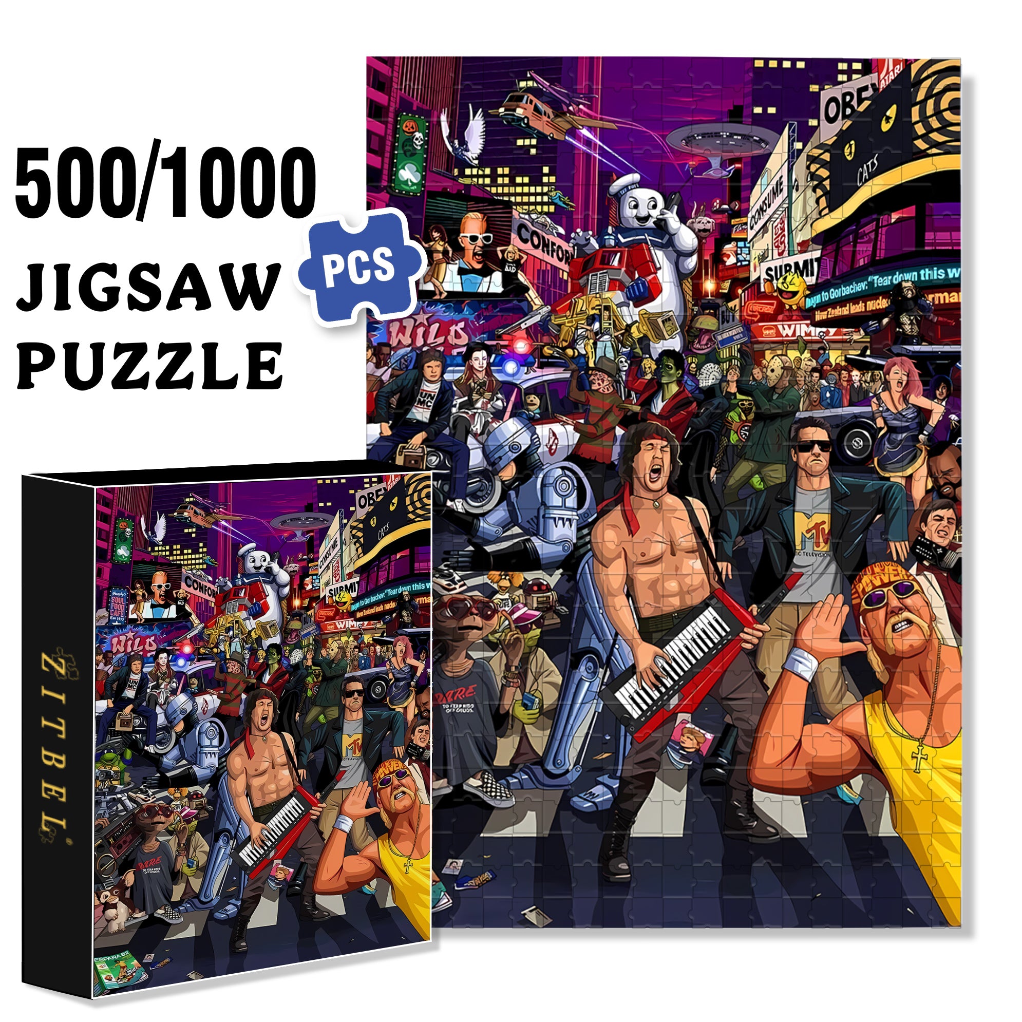 Rock 500pcs/1000pcs Jigsaw Puzzle, Scratch-Resistant, Interactive Family Game & Brain-Boosting DIY Decor, Perfect for Halloween, Christmas & New Year Gifts, Family Puzzle Game