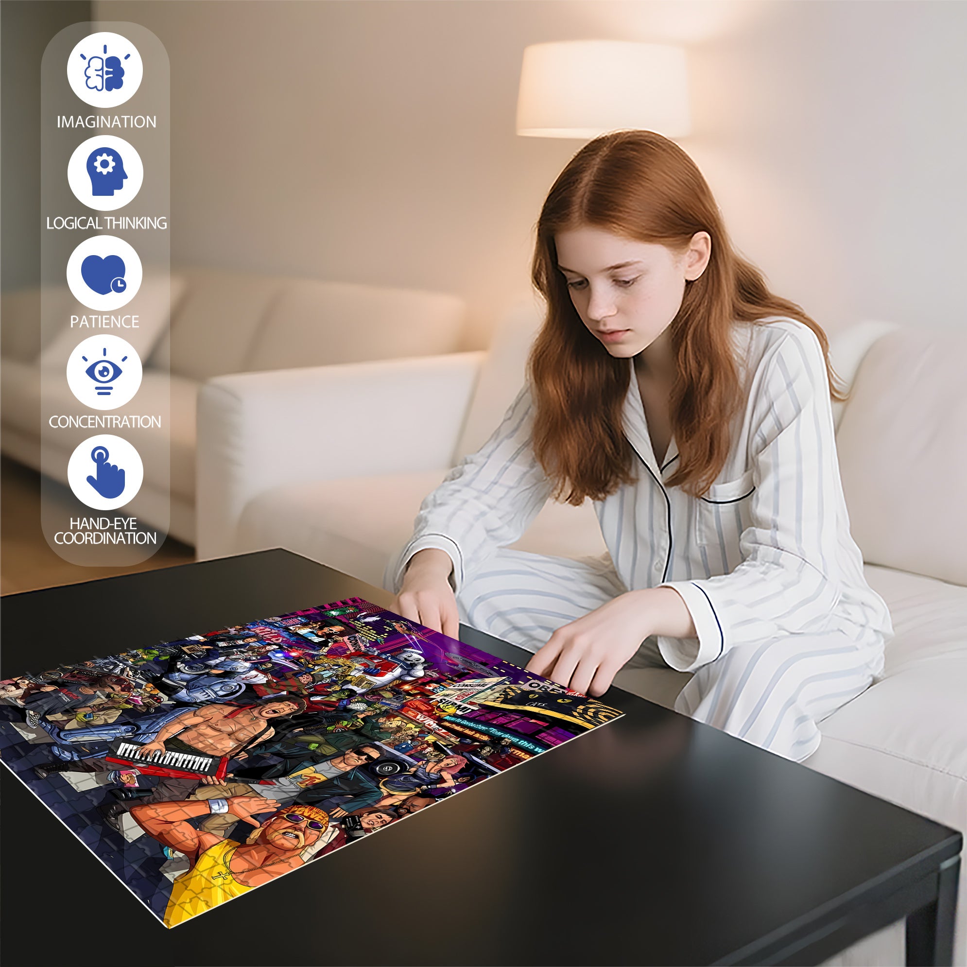 Rock 500pcs/1000pcs Jigsaw Puzzle, Scratch-Resistant, Interactive Family Game & Brain-Boosting DIY Decor, Perfect for Halloween, Christmas & New Year Gifts, Family Puzzle Game