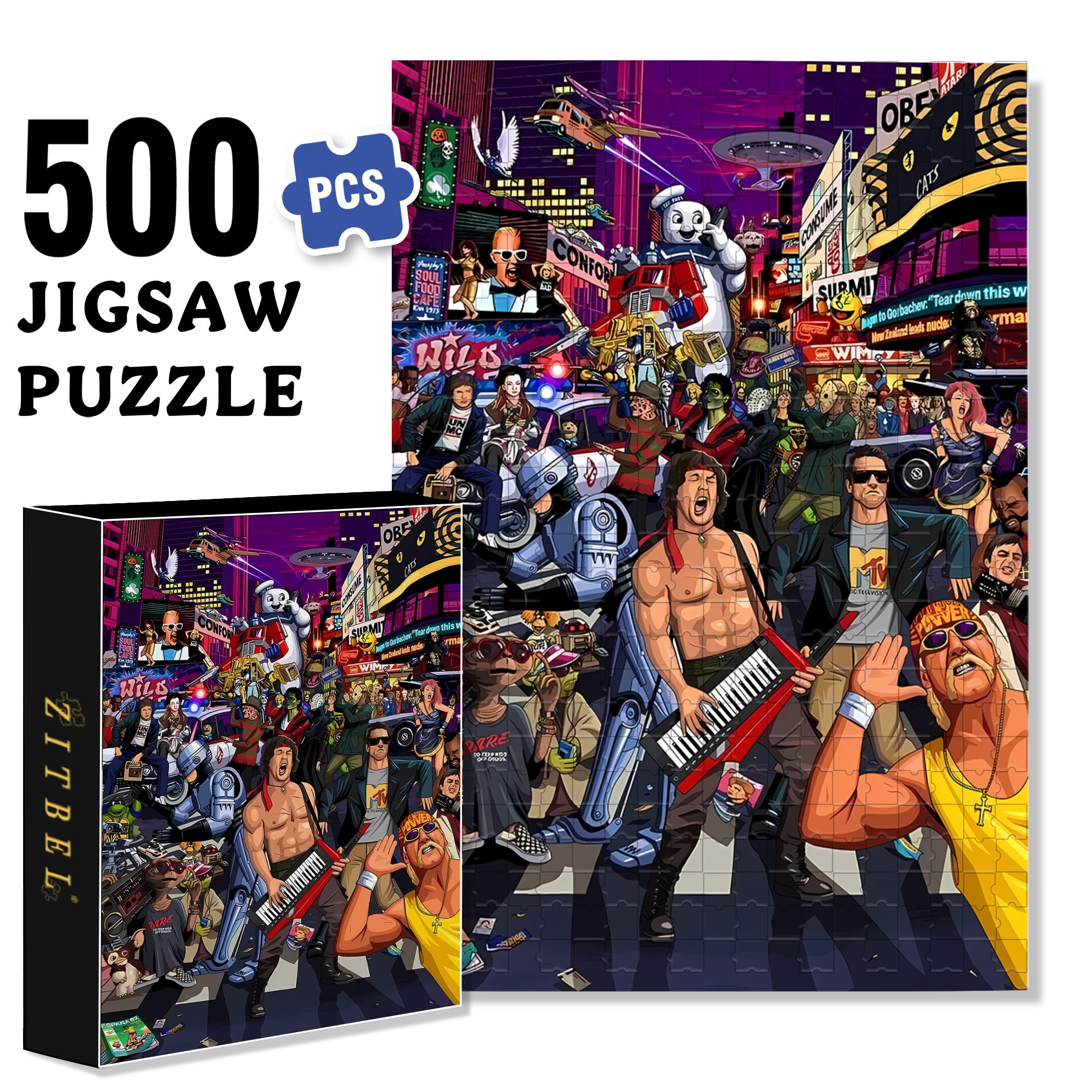 Rock 500pcs/1000pcs Jigsaw Puzzle, Scratch-Resistant, Interactive Family Game & Brain-Boosting DIY Decor, Perfect for Halloween, Christmas & New Year Gifts, Family Puzzle Game