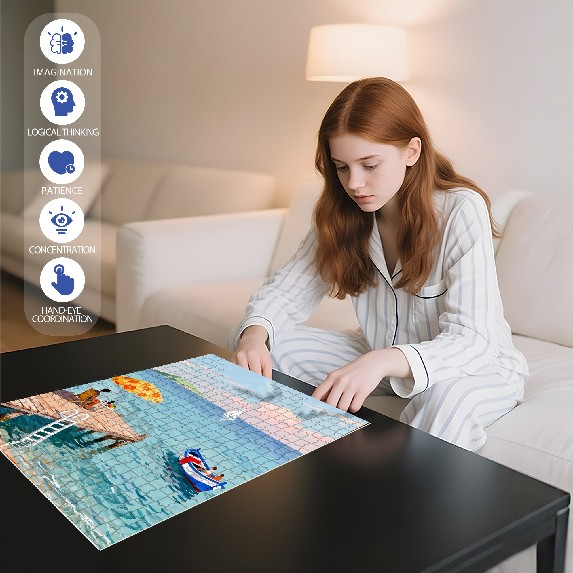 Seaside Pier 500pcs/1000pcs Jigsaw Puzzle, Scratch-Resistant, Interactive Family Game & Brain-Boosting DIY Decor, Perfect for Halloween, Christmas & New Year Gifts, Family Puzzle Game