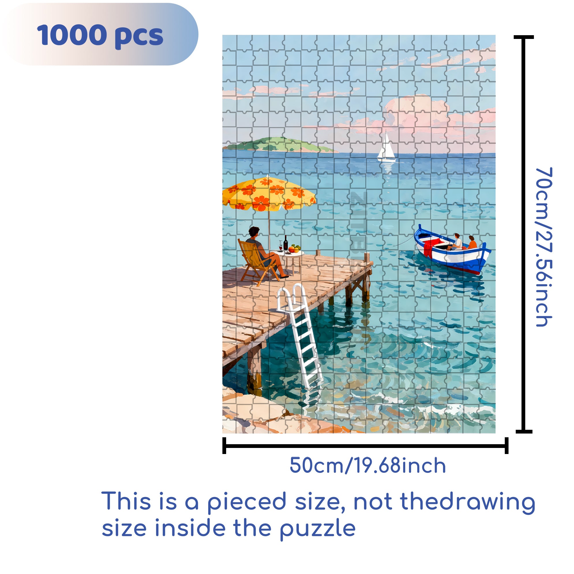 Seaside Pier 500pcs/1000pcs Jigsaw Puzzle, Scratch-Resistant, Interactive Family Game & Brain-Boosting DIY Decor, Perfect for Halloween, Christmas & New Year Gifts, Family Puzzle Game