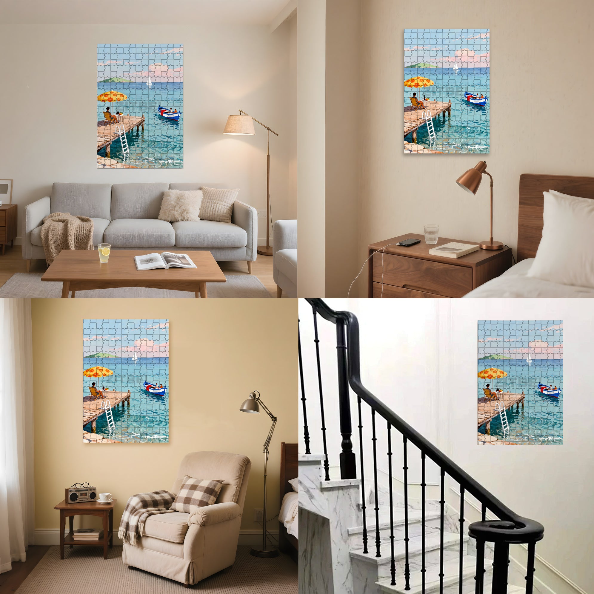 Seaside Pier 500pcs/1000pcs Jigsaw Puzzle, Scratch-Resistant, Interactive Family Game & Brain-Boosting DIY Decor, Perfect for Halloween, Christmas & New Year Gifts, Family Puzzle Game