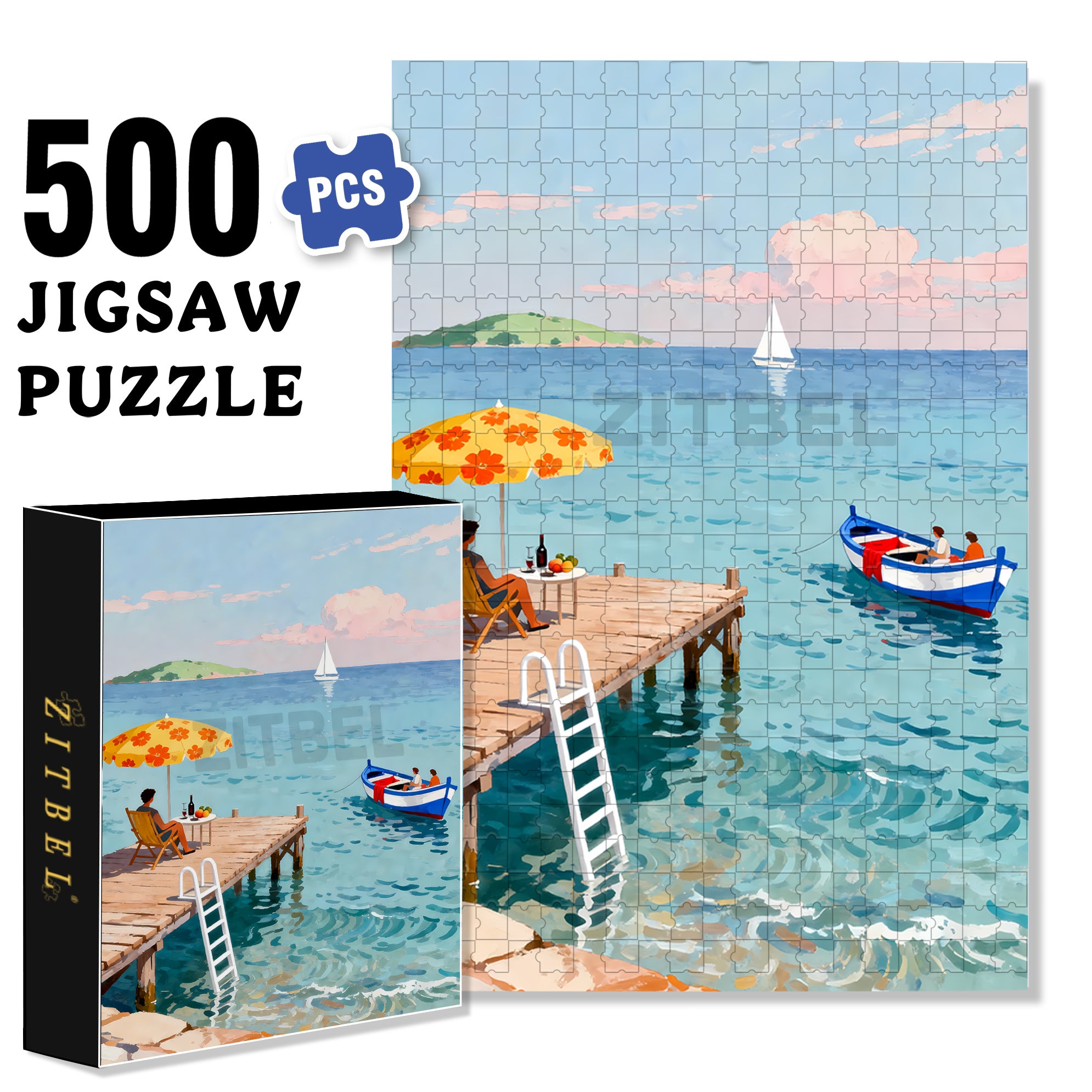 Seaside Pier 500pcs/1000pcs Jigsaw Puzzle, Scratch-Resistant, Interactive Family Game & Brain-Boosting DIY Decor, Perfect for Halloween, Christmas & New Year Gifts, Family Puzzle Game