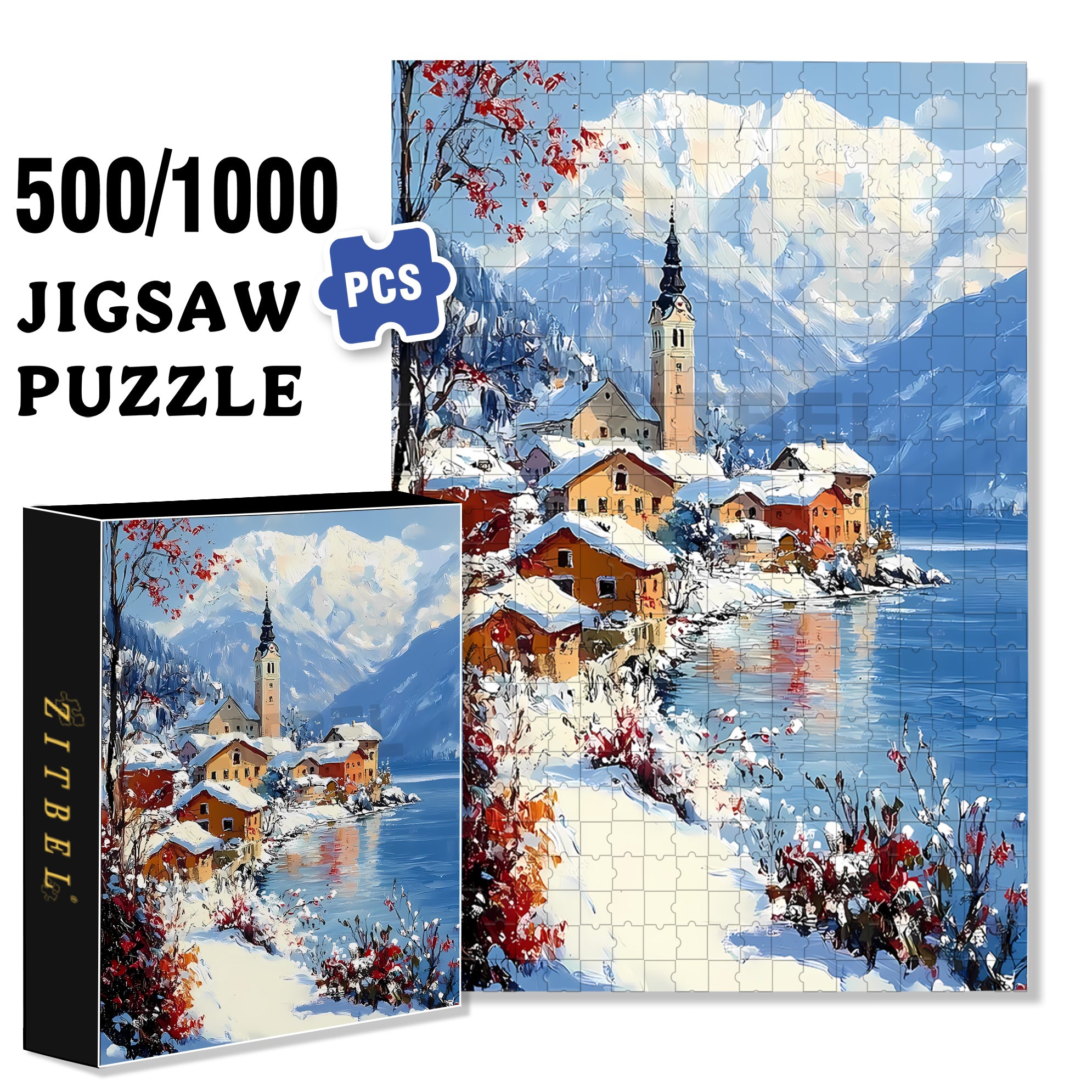 Snowland 500pcs/1000pcs Jigsaw Puzzle, Scratch-Resistant, Interactive Family Game & Brain-Boosting DIY Decor, Perfect for Halloween, Christmas & New Year Gifts, Family Puzzle Game
