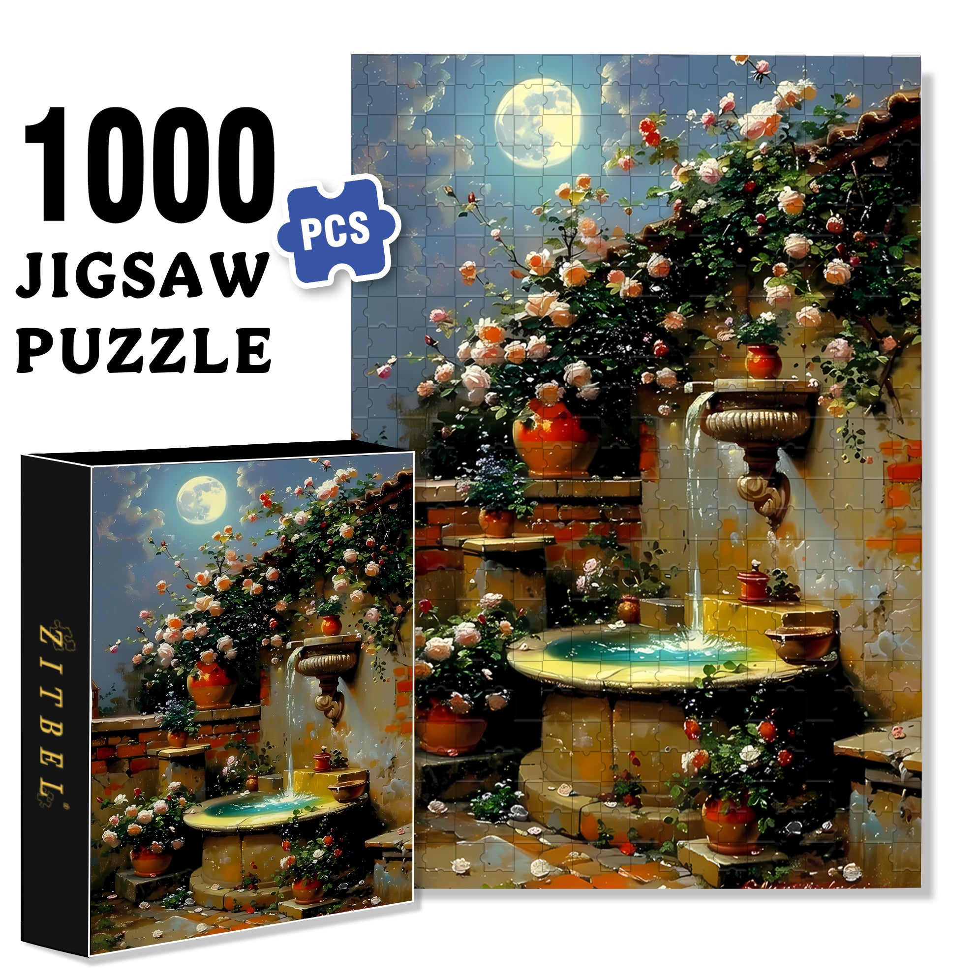 Tranquil Moonlit Gar 500pcs/1000pcs Jigsaw Puzzle, Scratch-Resistant, Interactive Family Game & Brain-Boosting DIY Decor, Perfect for Halloween, Christmas & New Year Gifts, Family Puzzle Game